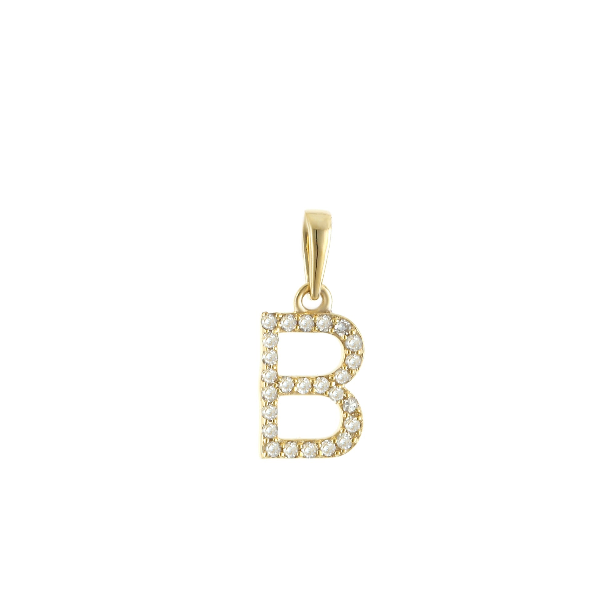 Yellow Gold Round Diamond Pave Initial Letter Pendant