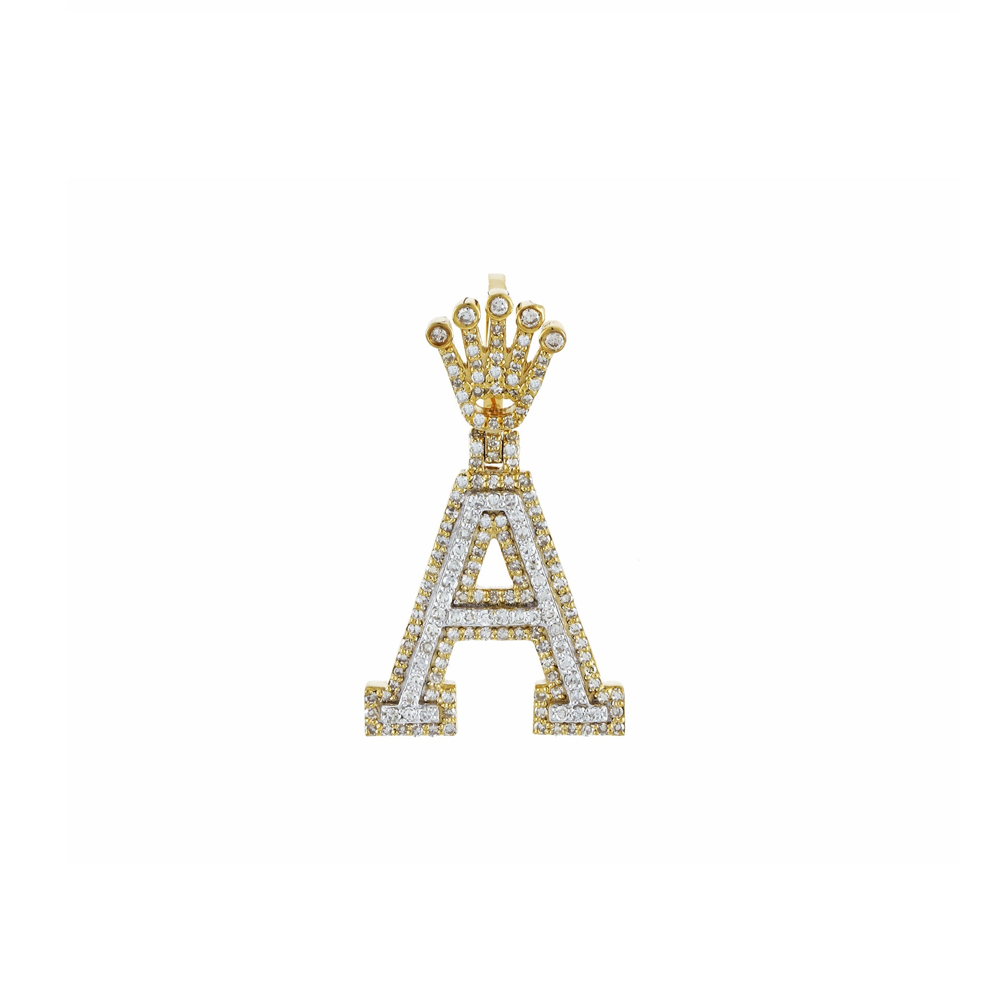 Yellow Gold Round Diamond Crown Initial Pendant