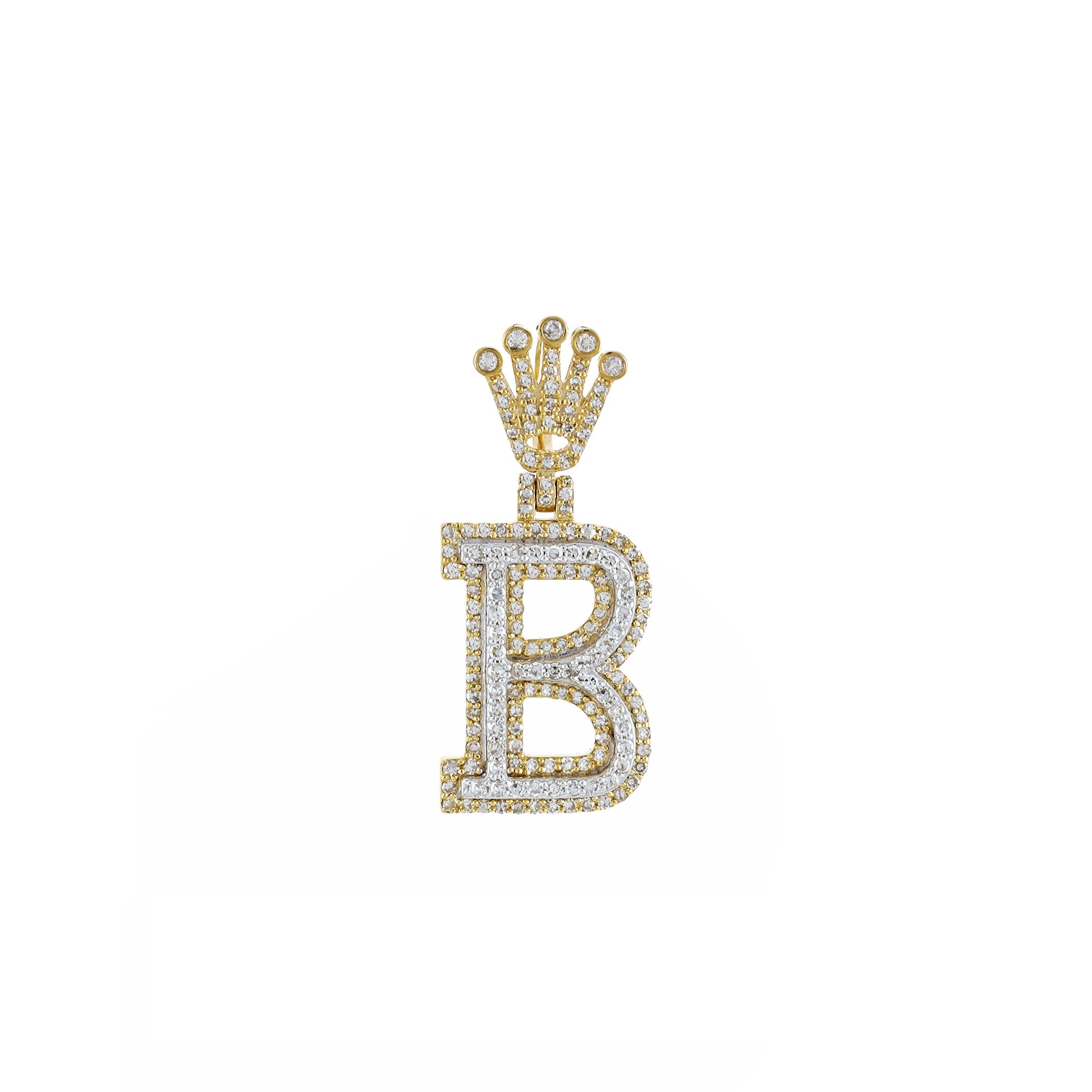 Yellow Gold Round Diamond Crown Initial Pendant