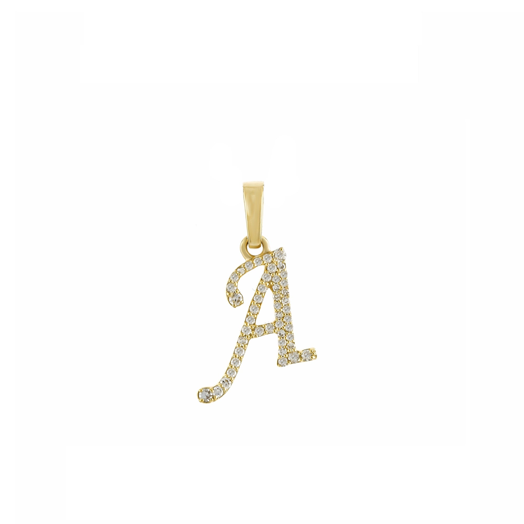Yellow Gold Round Diamond Pave Initial Letter Pendant