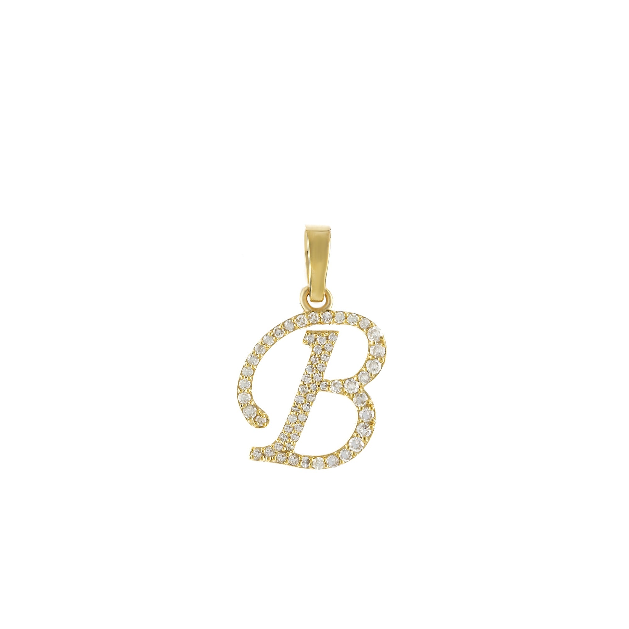 Yellow Gold Round Diamond Pave Initial Letter Pendant