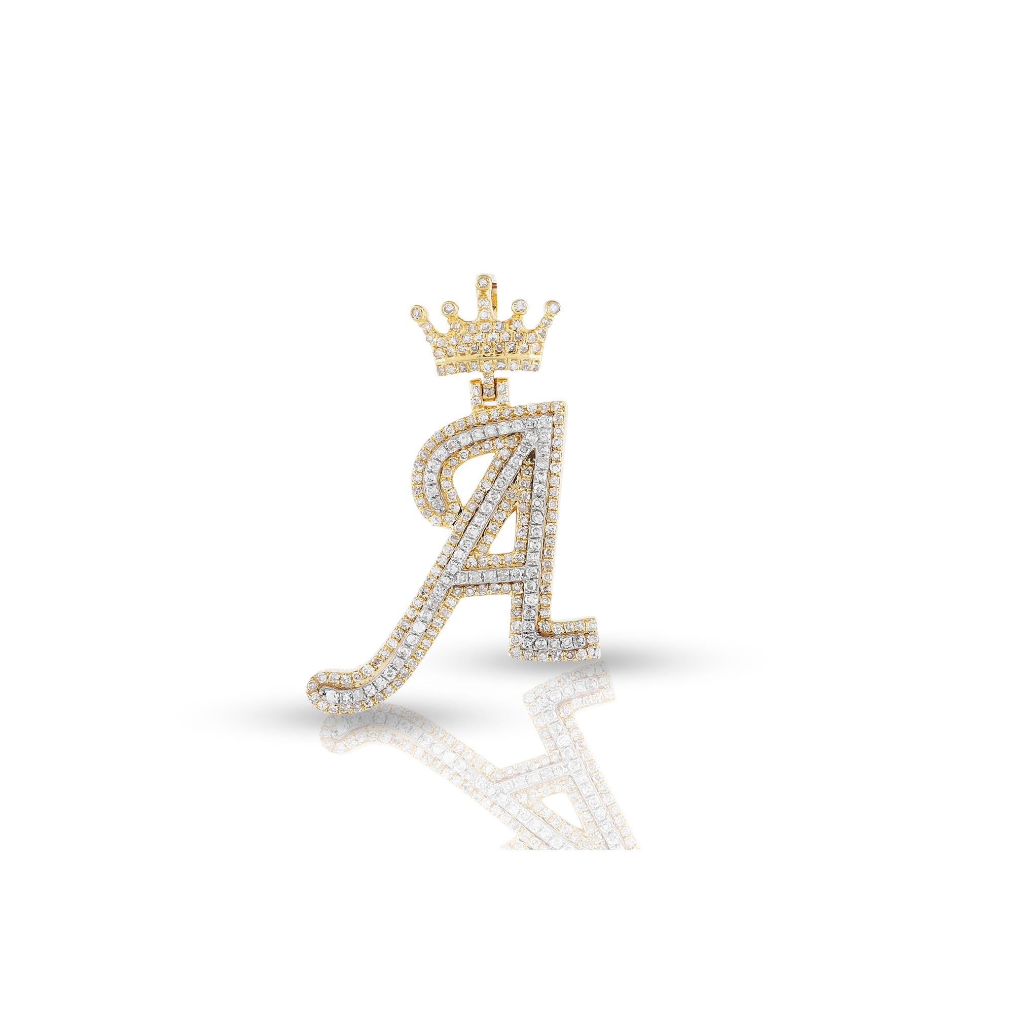 Yellow Gold Round Diamond Crown Initial Pendants