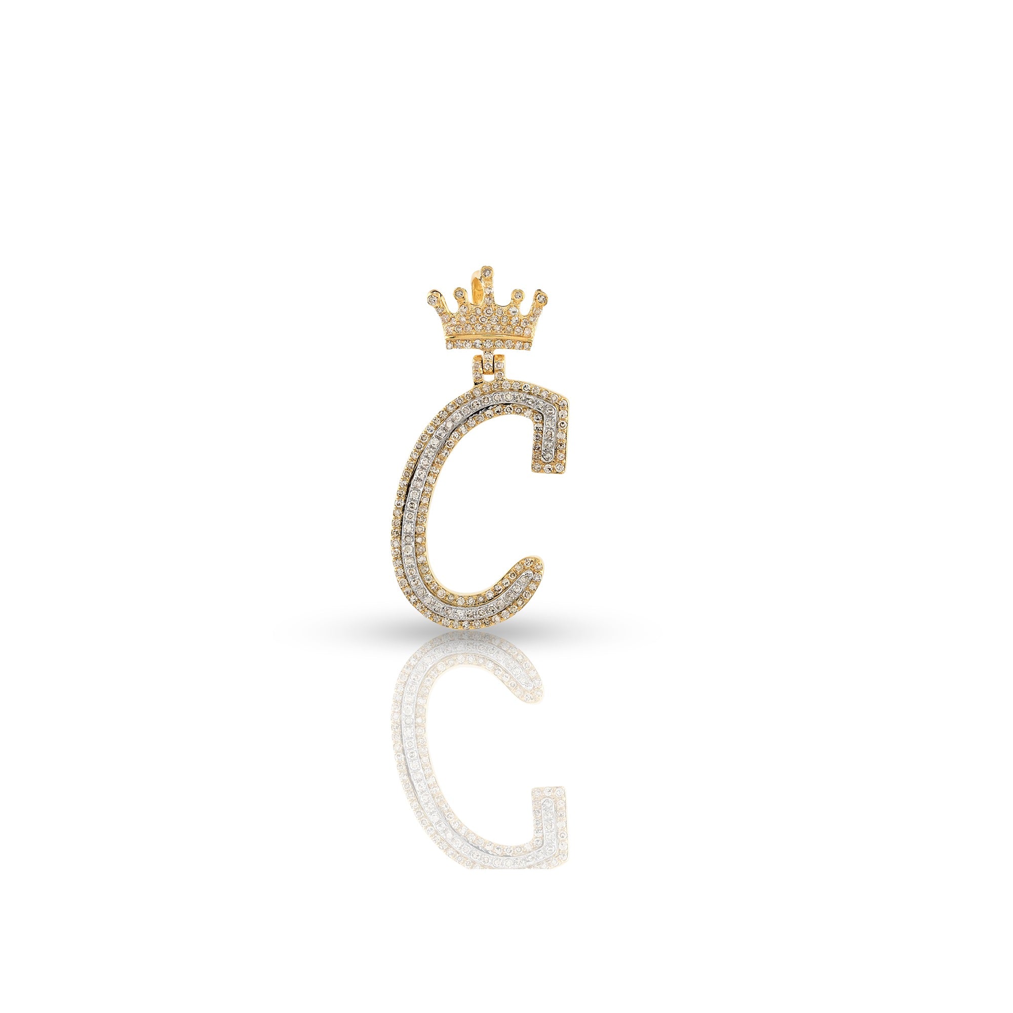 Yellow Gold Round Diamond Crown Initial Pendants