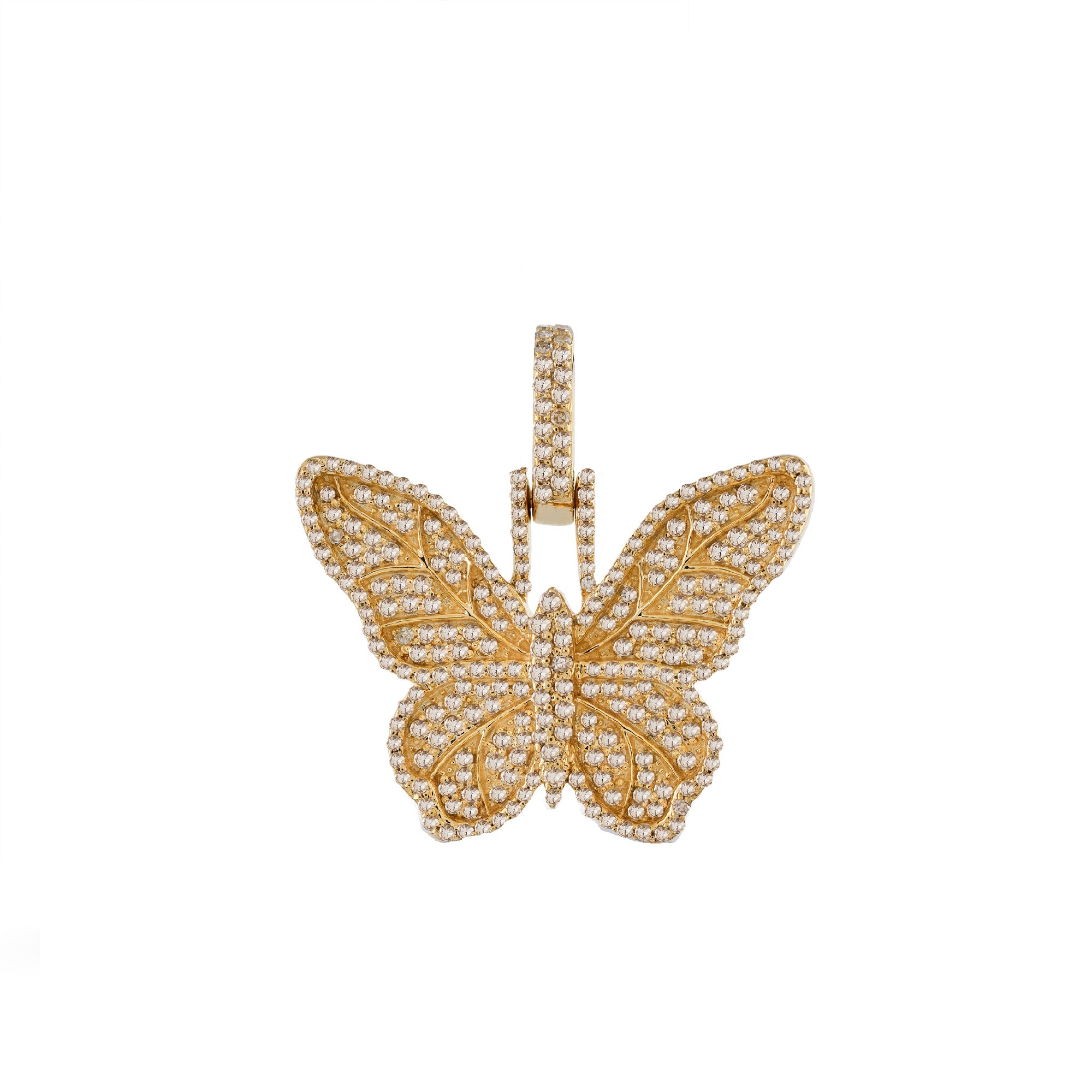 Yellow Gold Round Diamond Butterfly Pendant For Women's