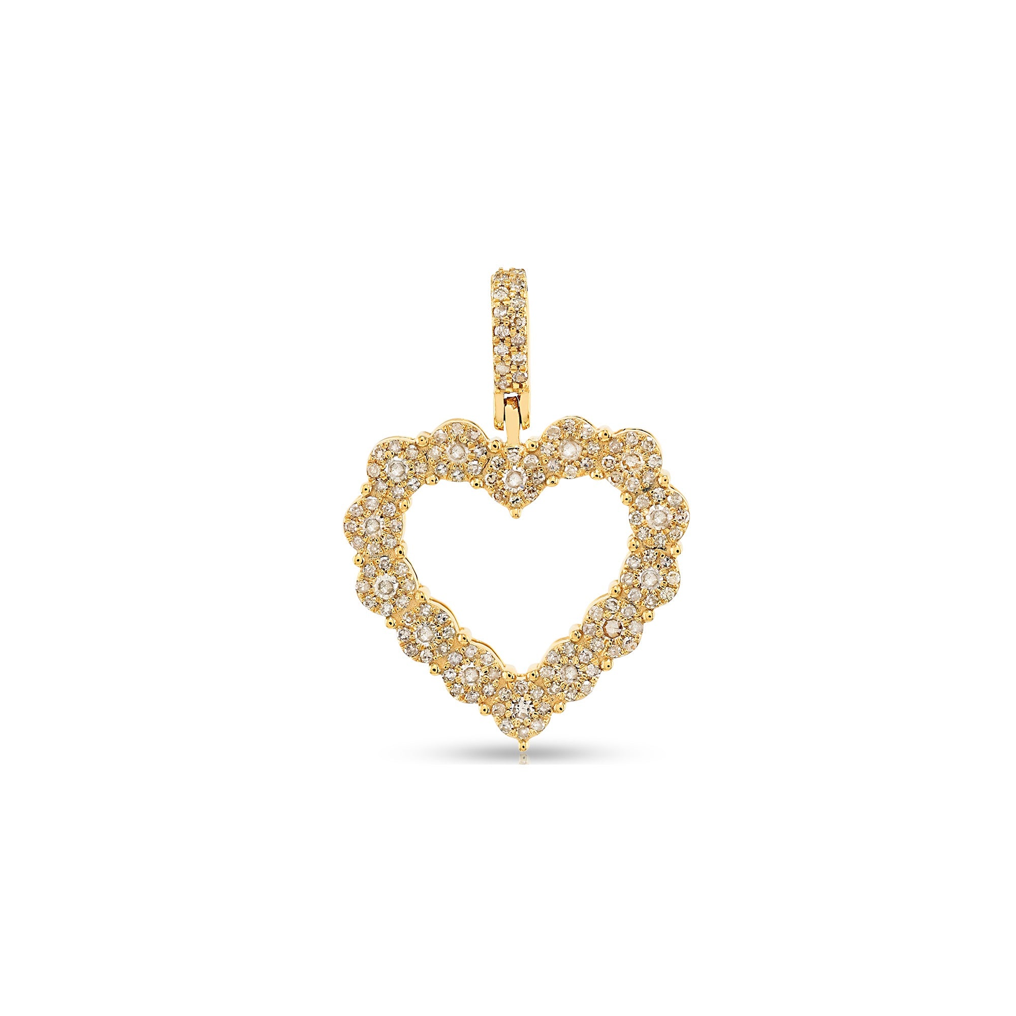 Yellow Gold Round Diamond Cluster Heart Pendant