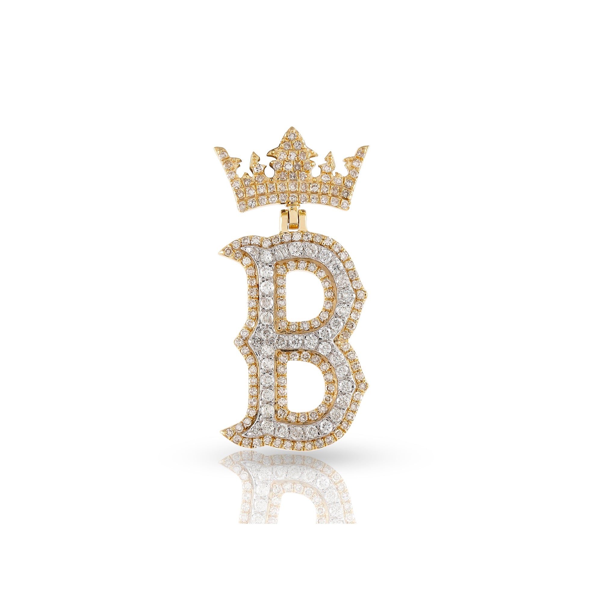 Yellow Gold Round Diamond Crown Initial Pendants