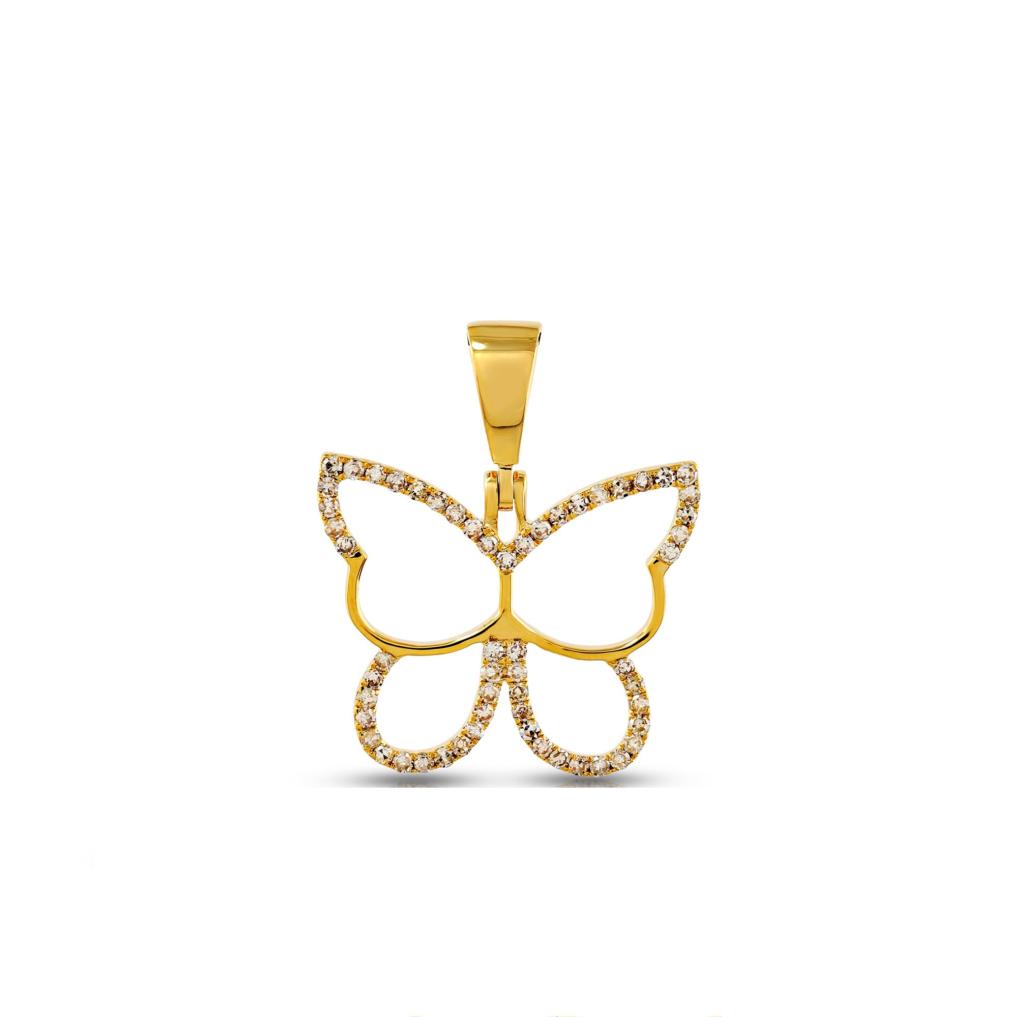 Yellow Gold Round Diamond Pave Butterfly Pendant
