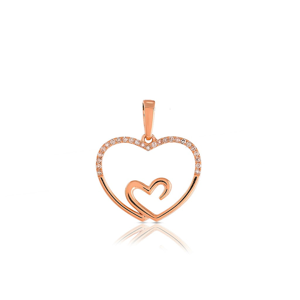 0.12Ct Round Diamond Gold Heart Pendant For Women's