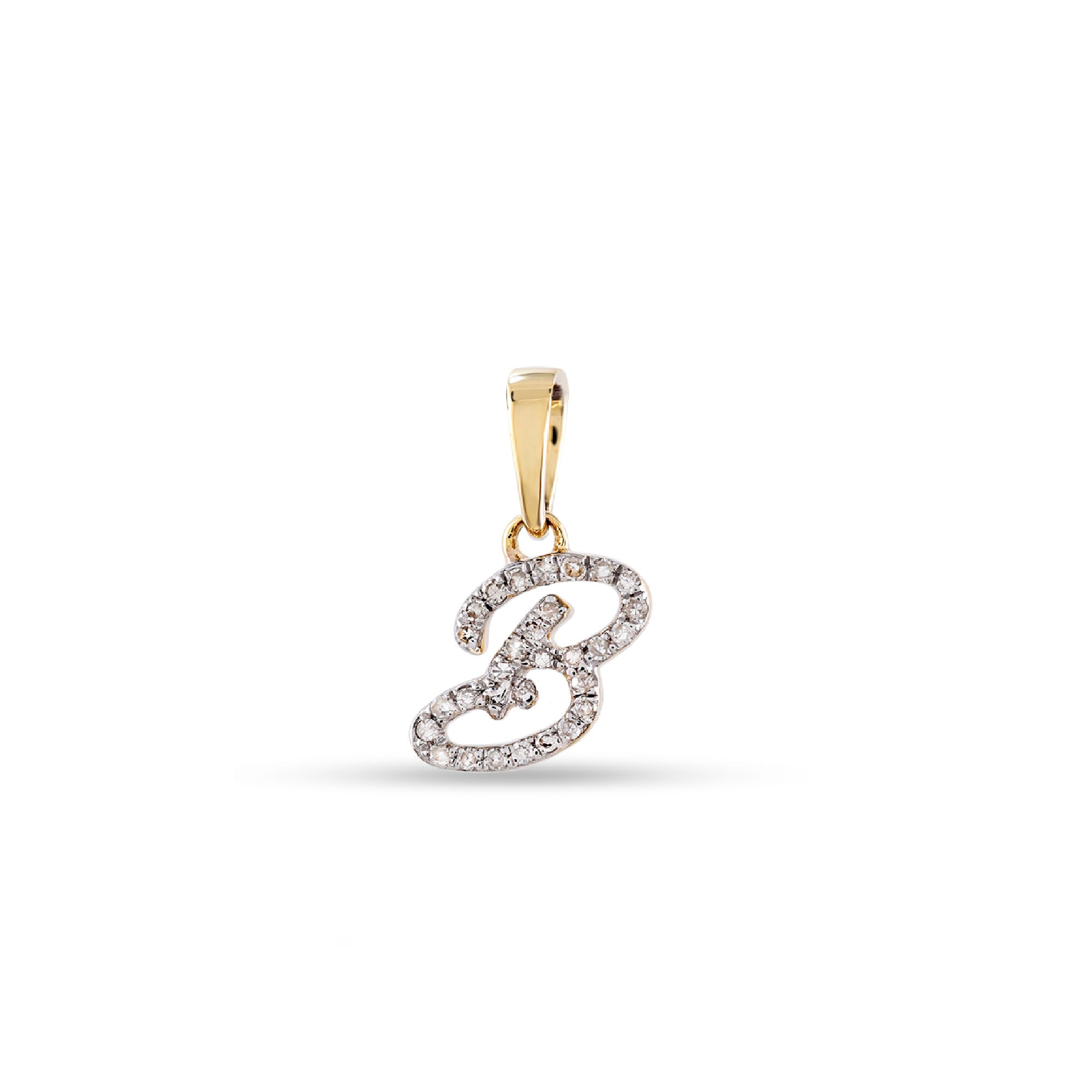 Yellow Gold Round Diamond Pave Set Initial Letter Pendant