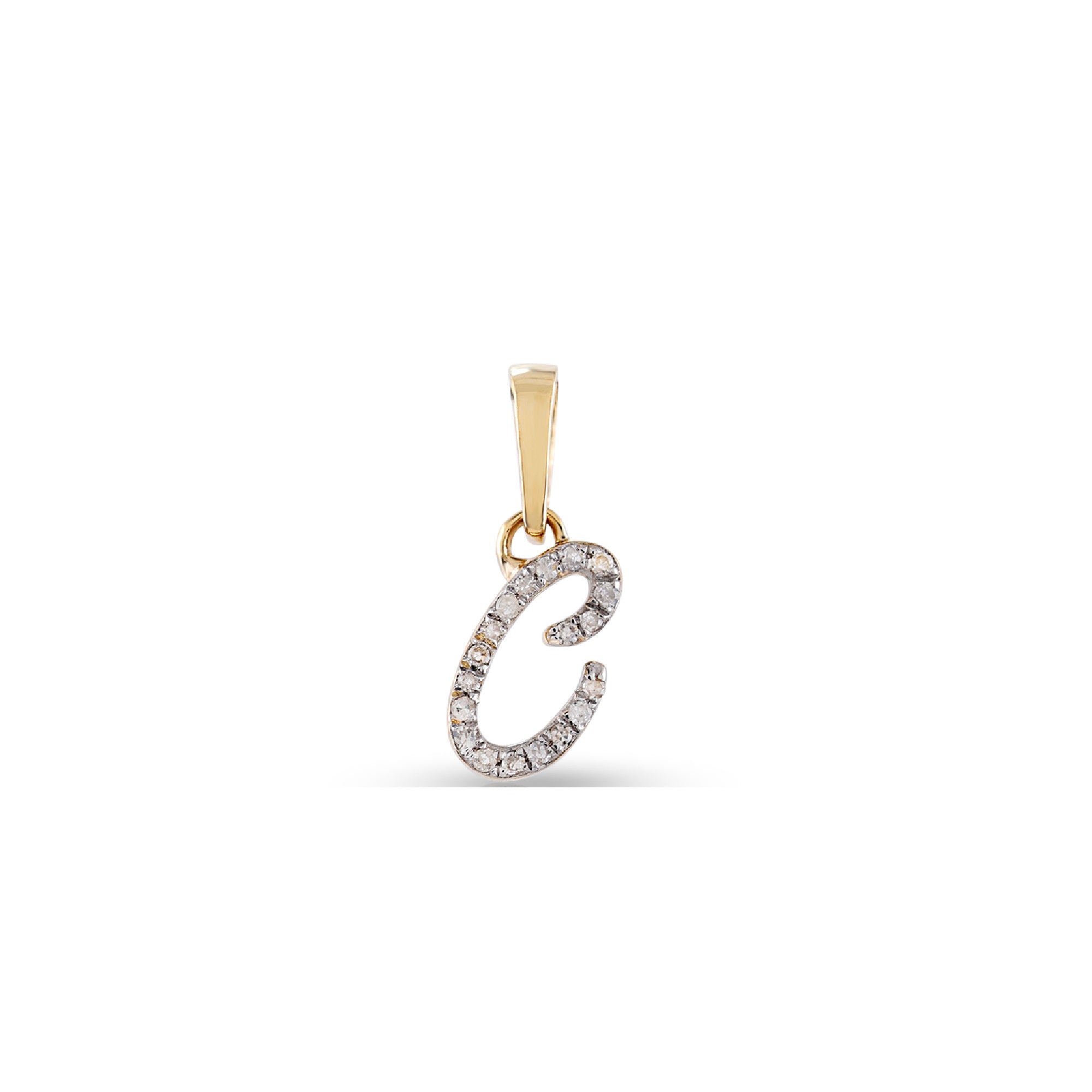 Yellow Gold Round Diamond Pave Set Initial Letter Pendant