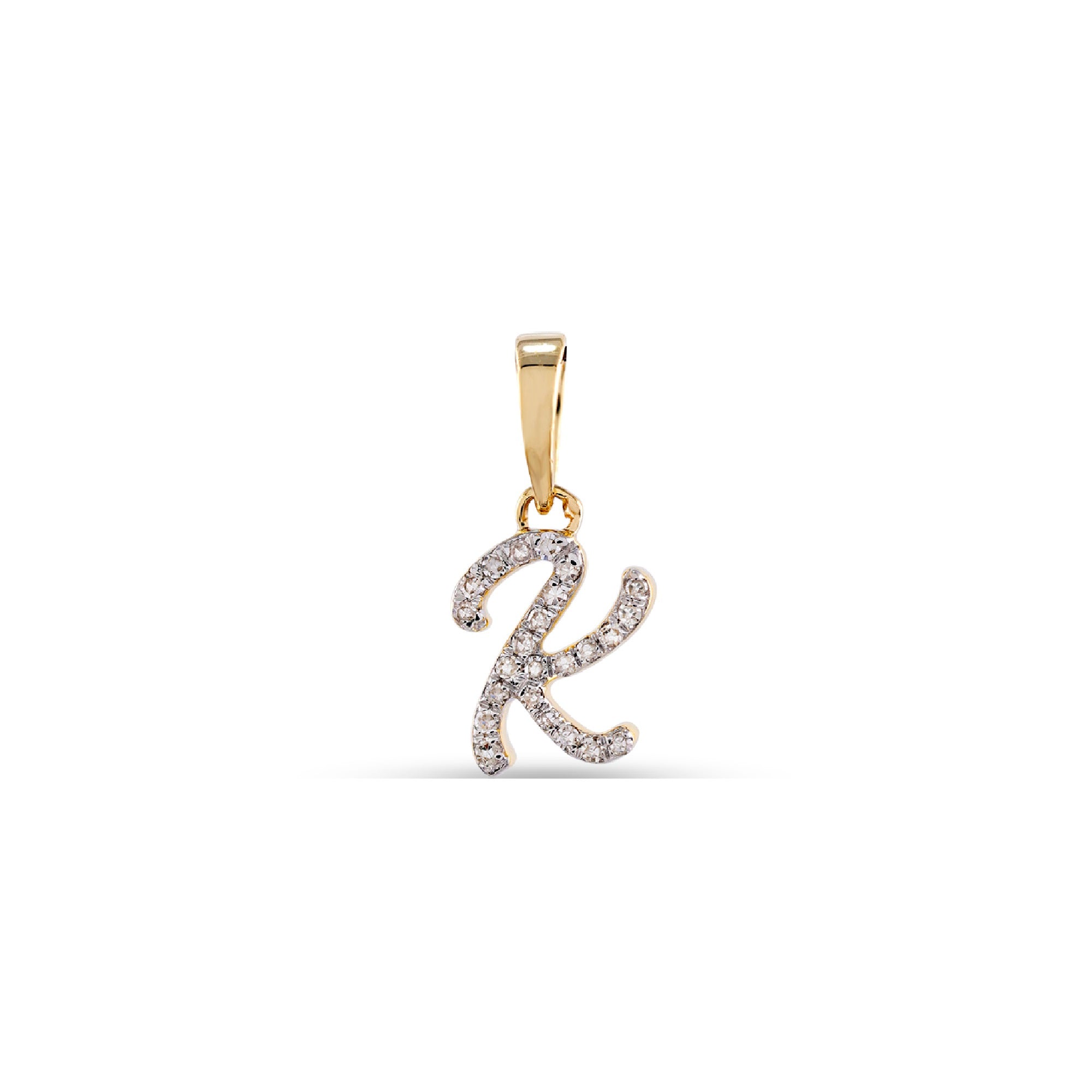 Yellow Gold Round Diamond Pave Set Initial Letter Pendant