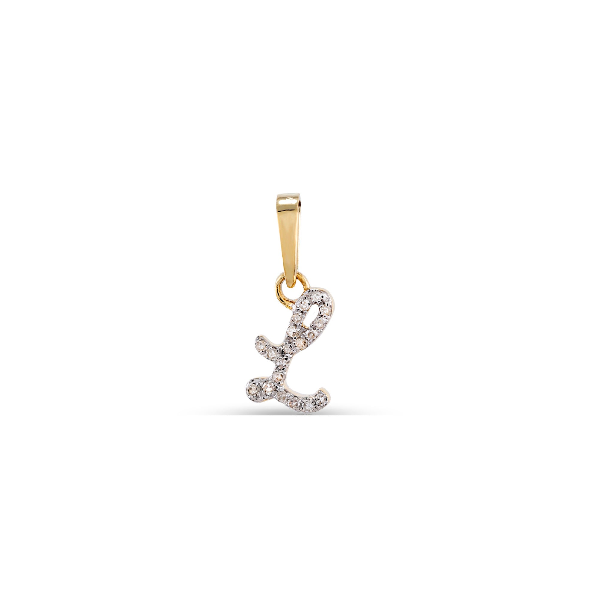 Yellow Gold Round Diamond Pave Set Initial Letter Pendant