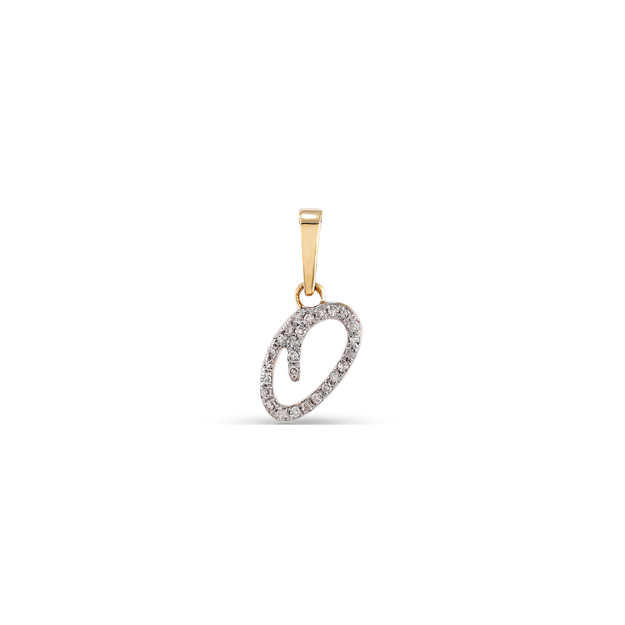 Yellow Gold Round Diamond Pave Set Initial Letter Pendant