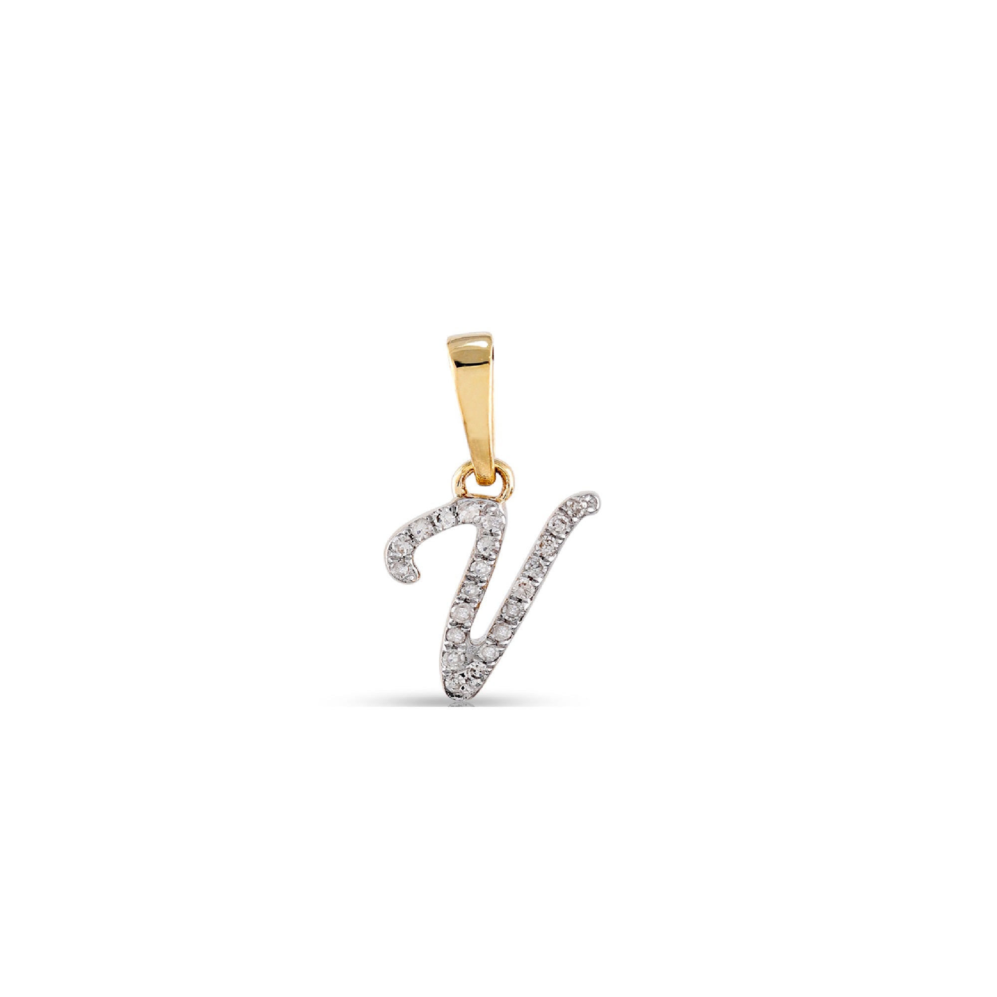 Yellow Gold Round Diamond Pave Set Initial Letter Pendant