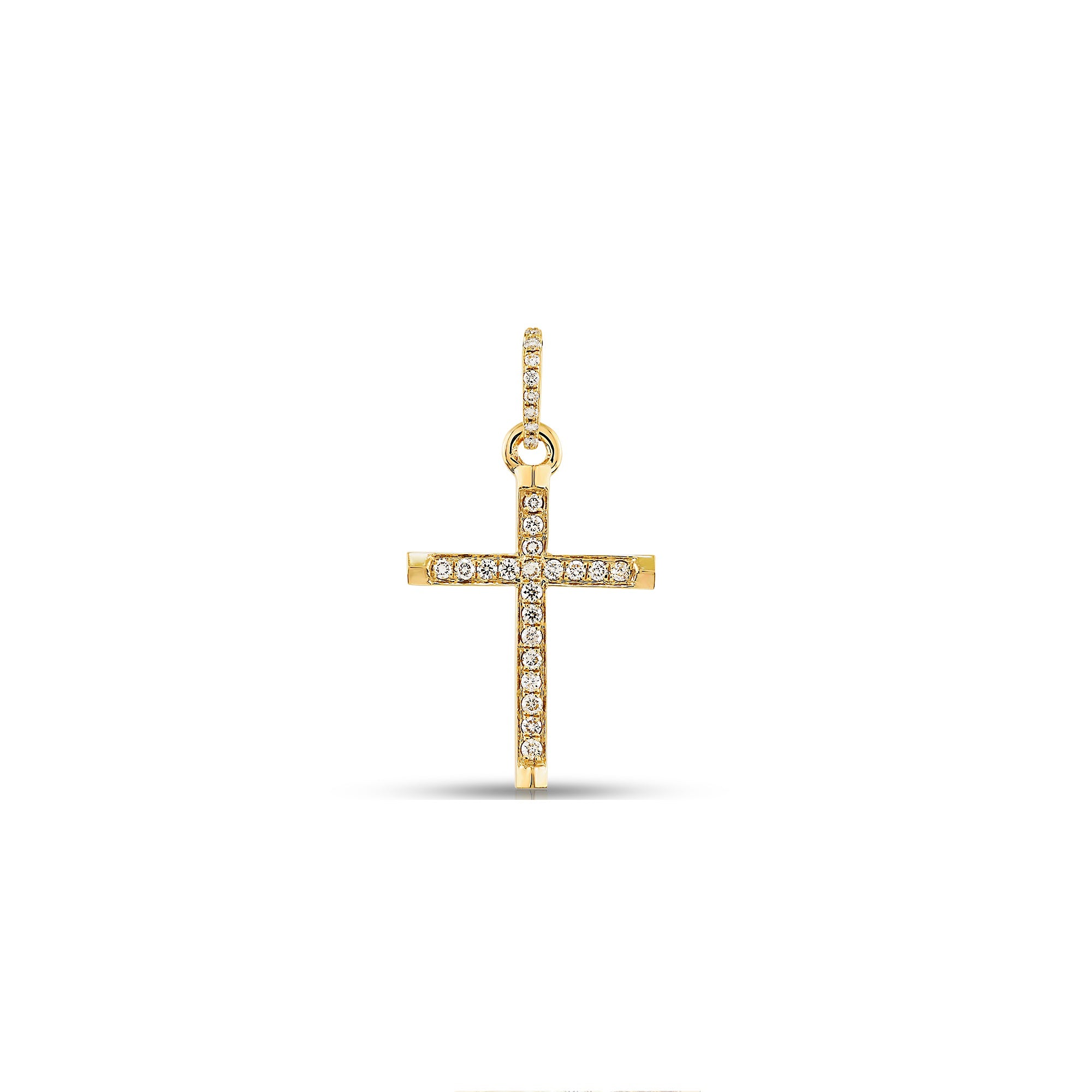 Yellow Gold Round Diamond Pave Cross Pendant