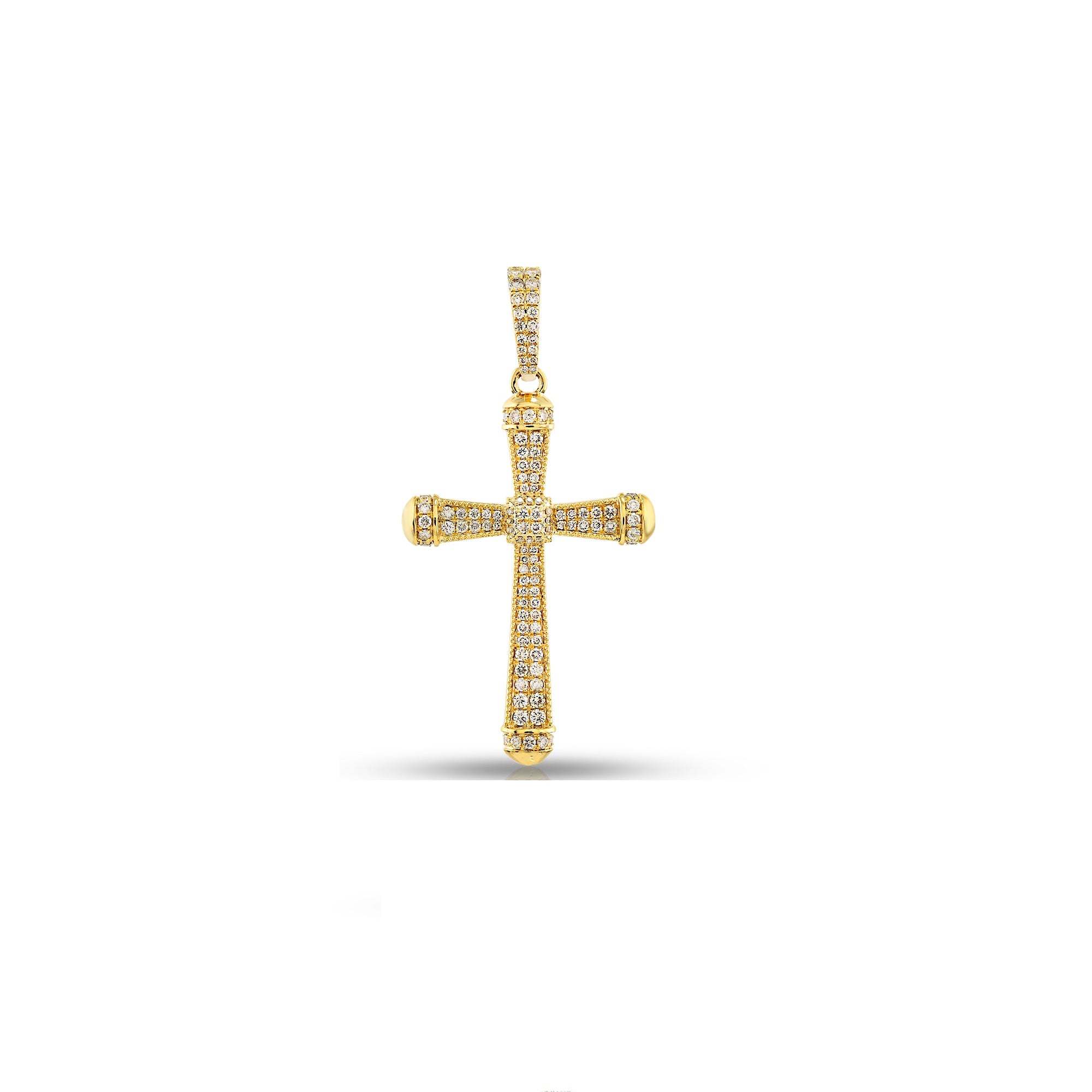 Yellow Gold Round Diamond Cluster Cross Pendant