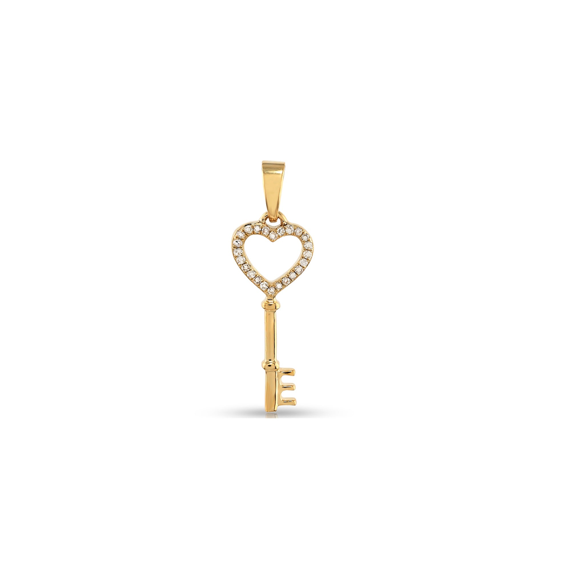 Yellow Gold Round Diamond Key Pendant