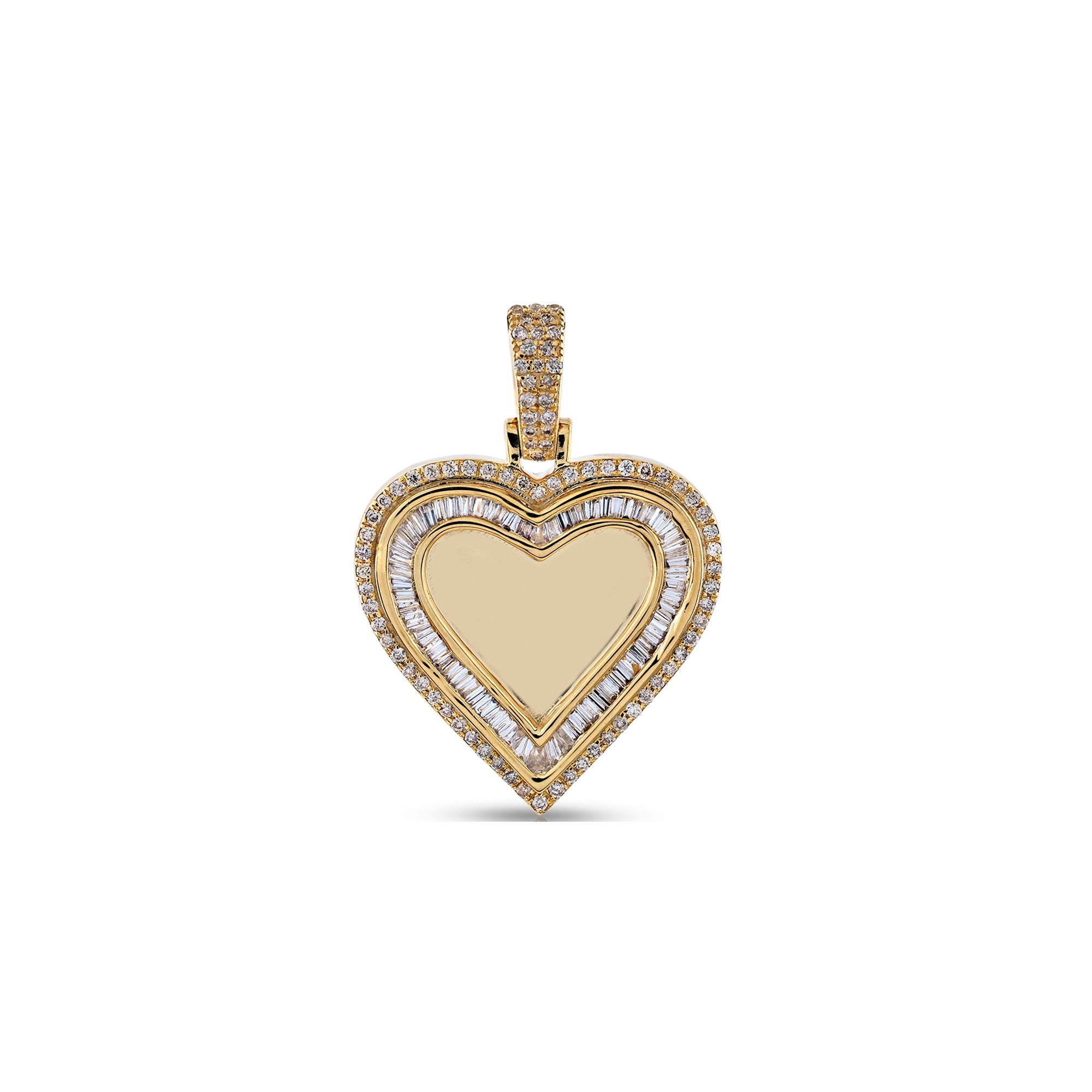 Yellow Gold Baguette Round Diamond Heart Picture Pendant