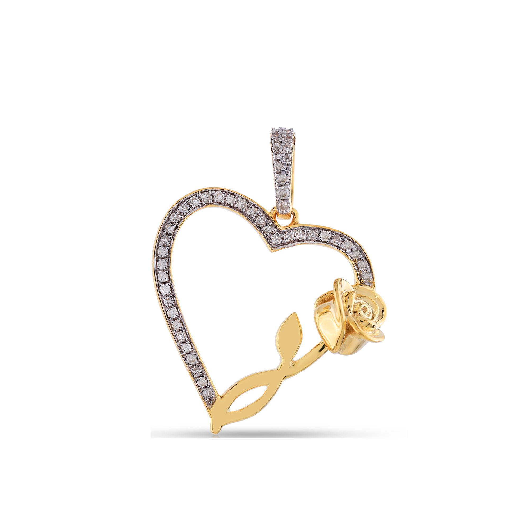 Yellow Gold Round Diamond Rose Heart Pendant
