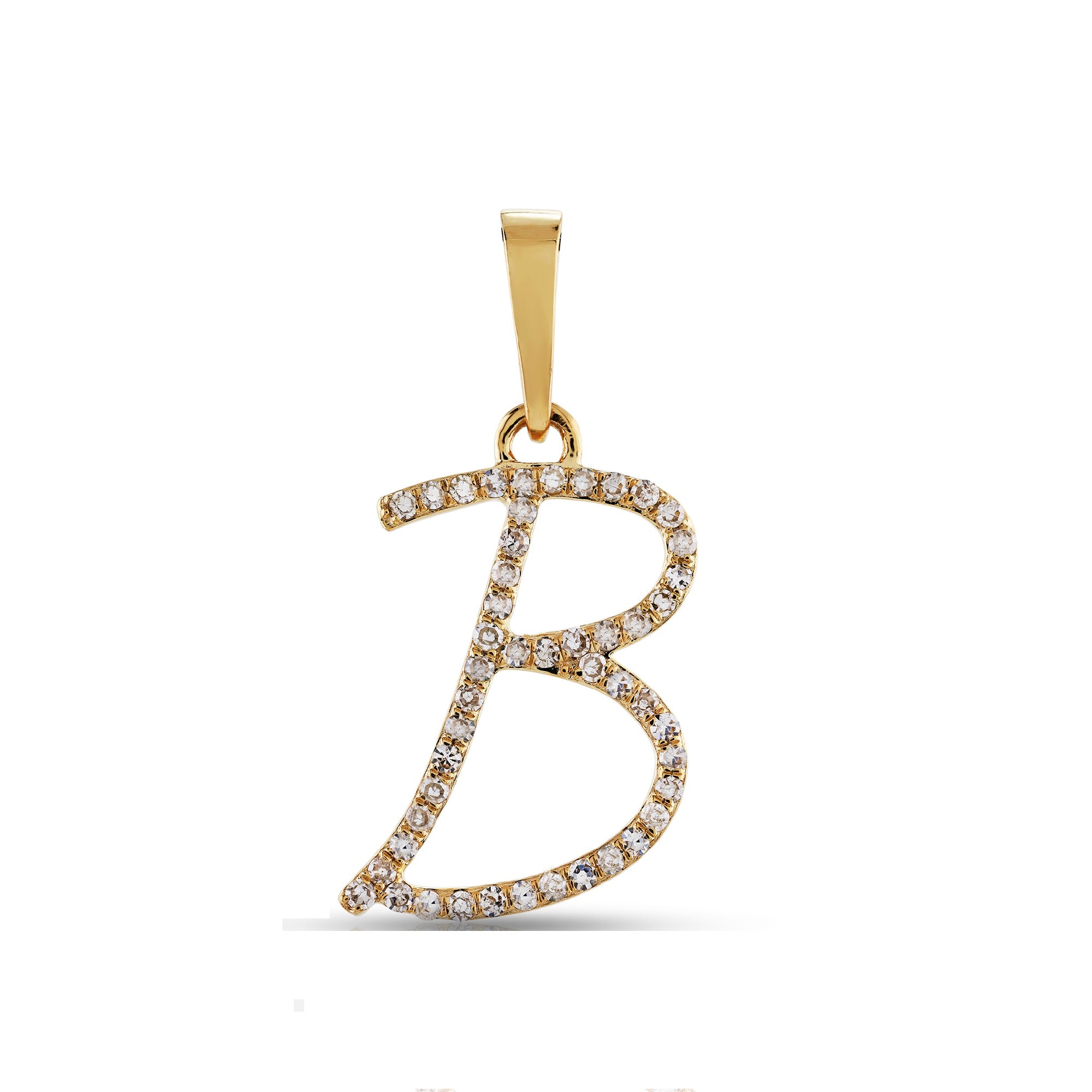 Yellow Gold Round Diamond Pave Initial Letter Pendant