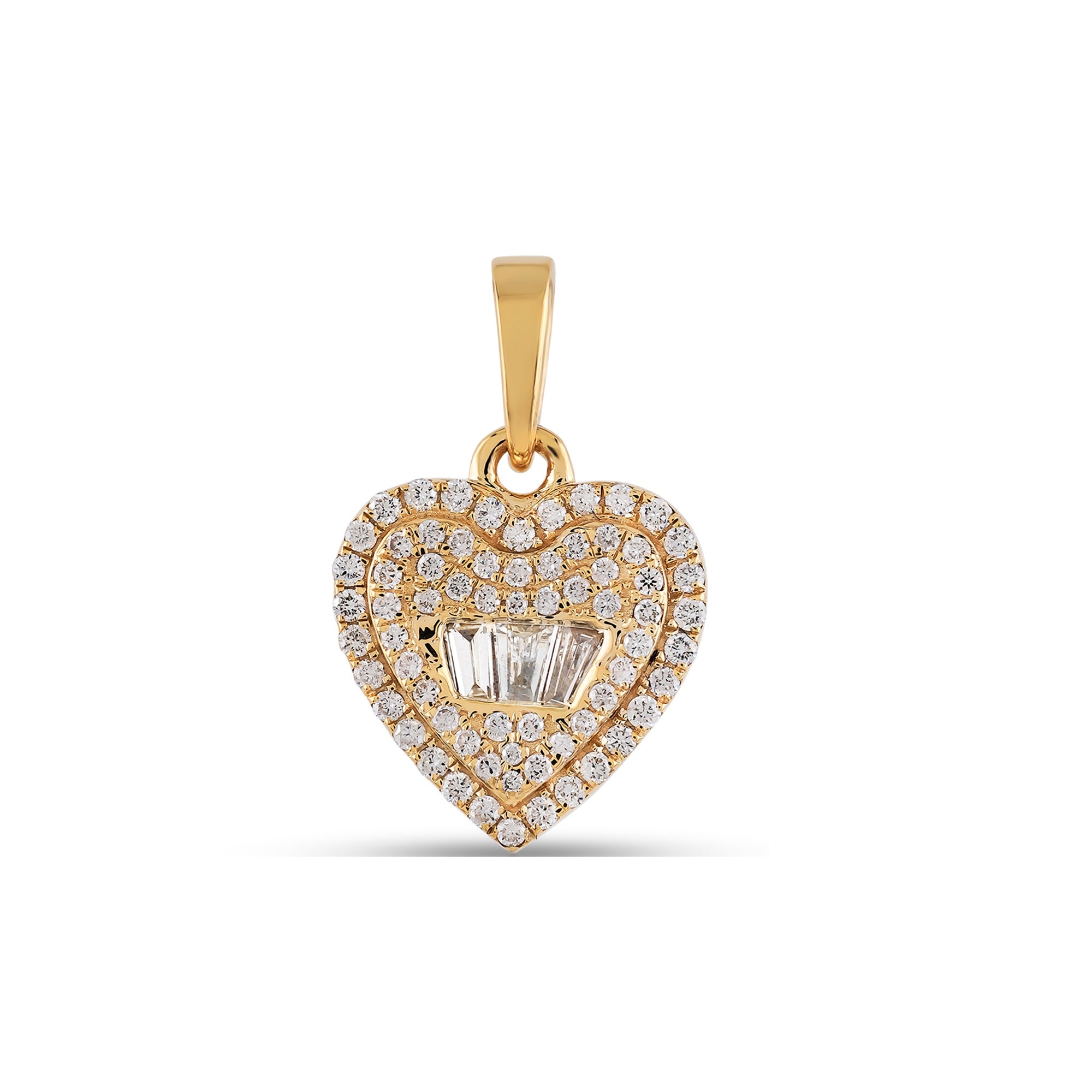 Yellow Gold Baguette And Round Diamond Heart Pendant