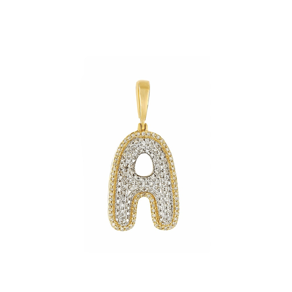 Yellow Gold Round Diamond Cluster Initial Letter Pendant