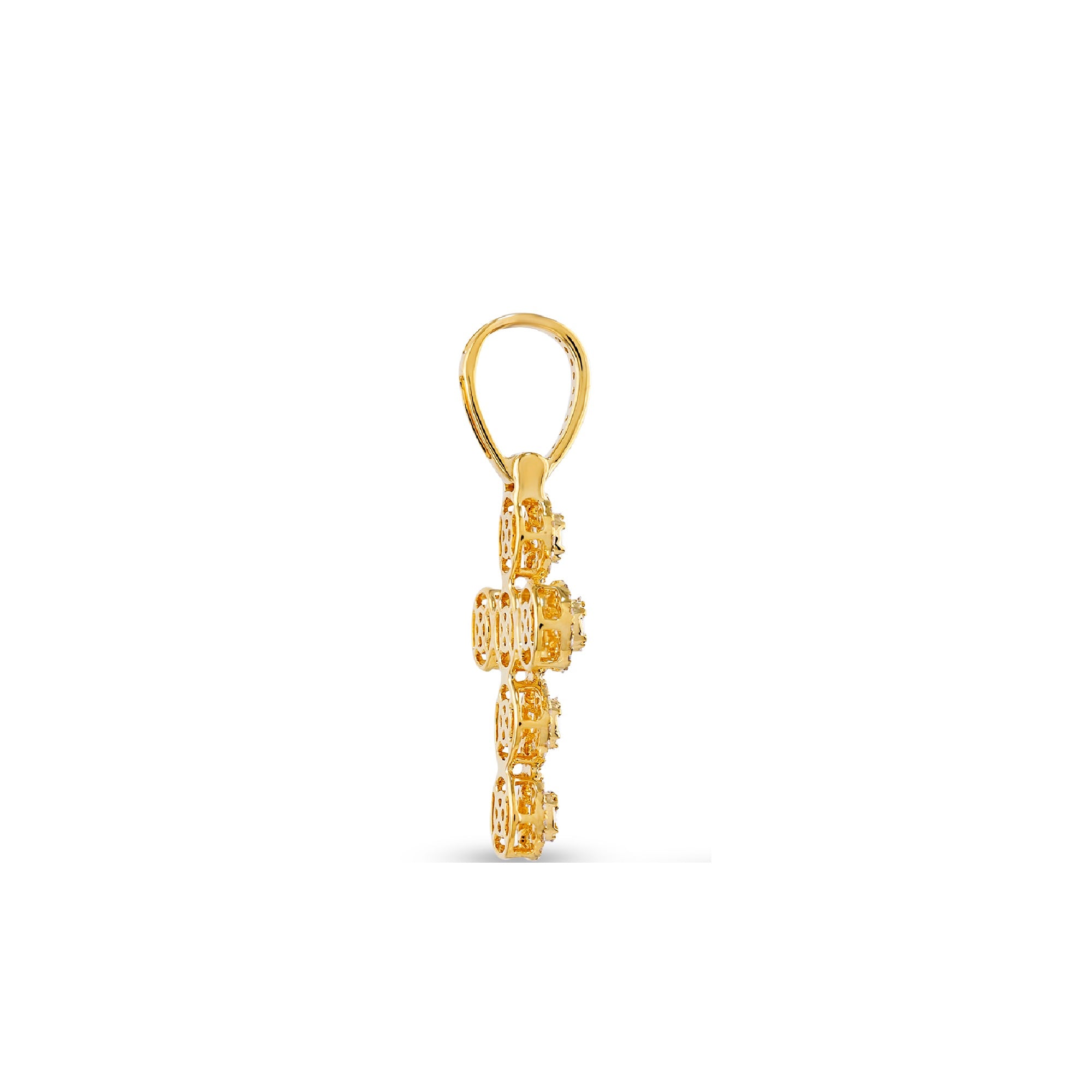 Yellow Gold Baguette and Round Diamond Cross Pendant For Men's