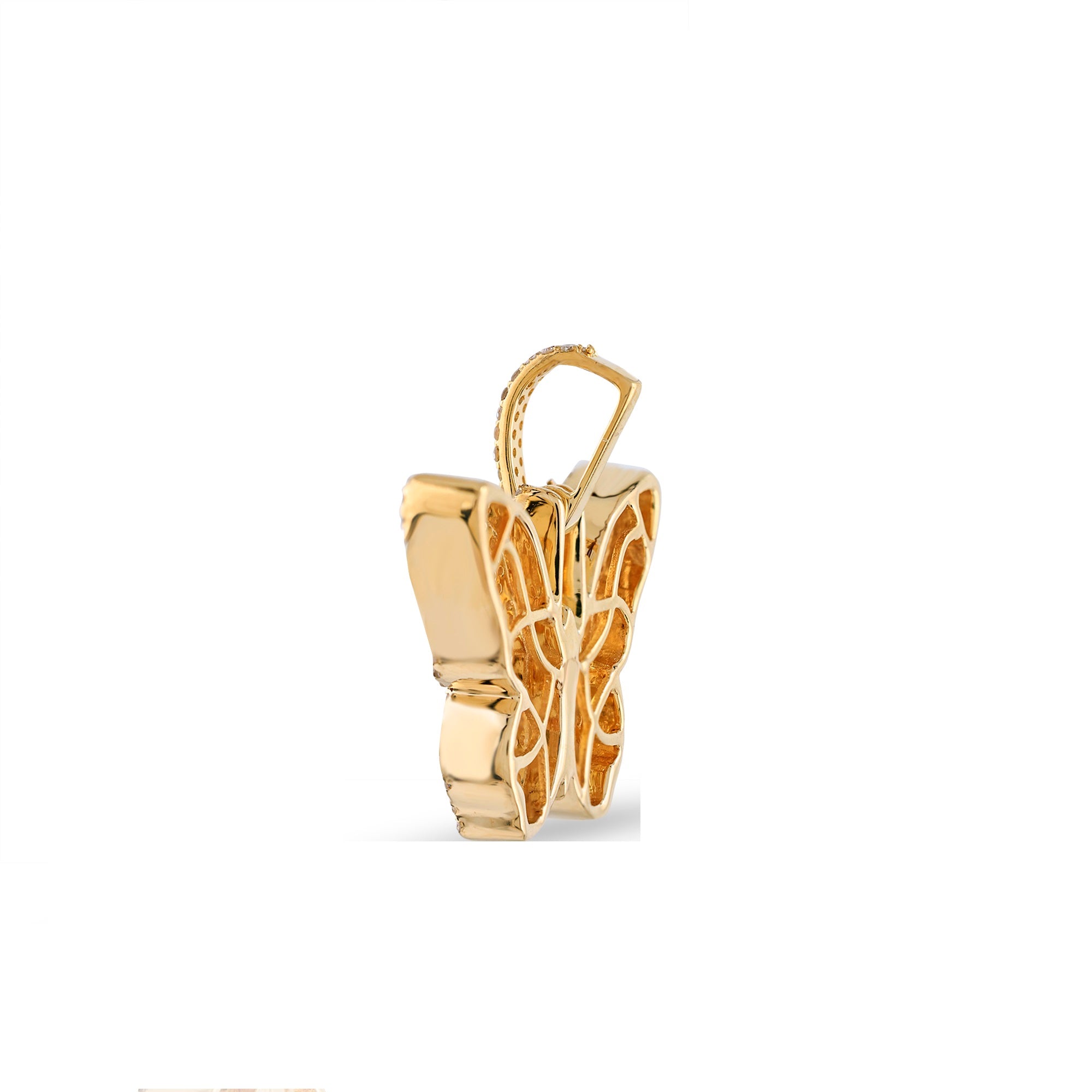 Yellow Gold Round Diamond Butterfly Pendant For Women's