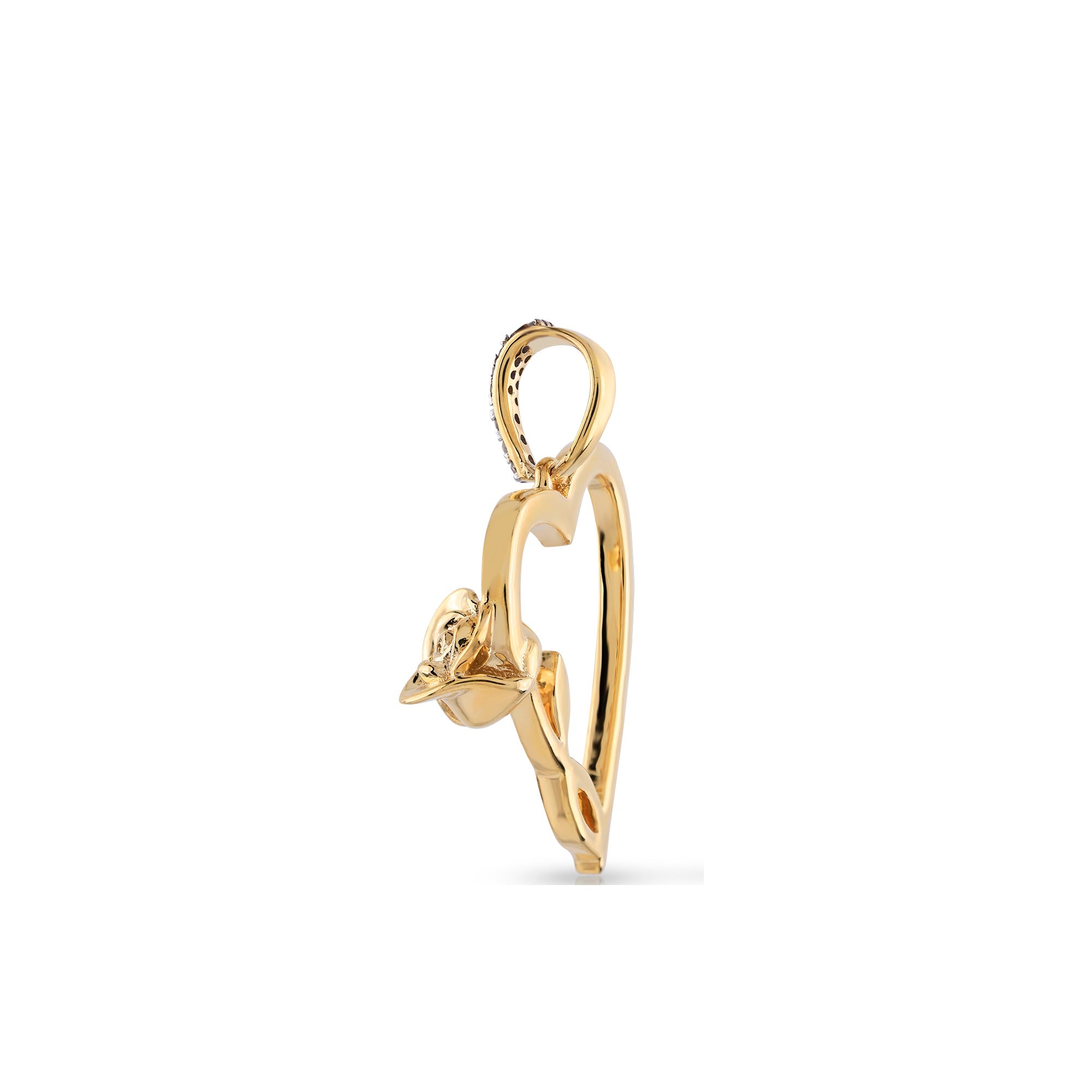 Yellow Gold Round Diamond Rose Heart Pendant