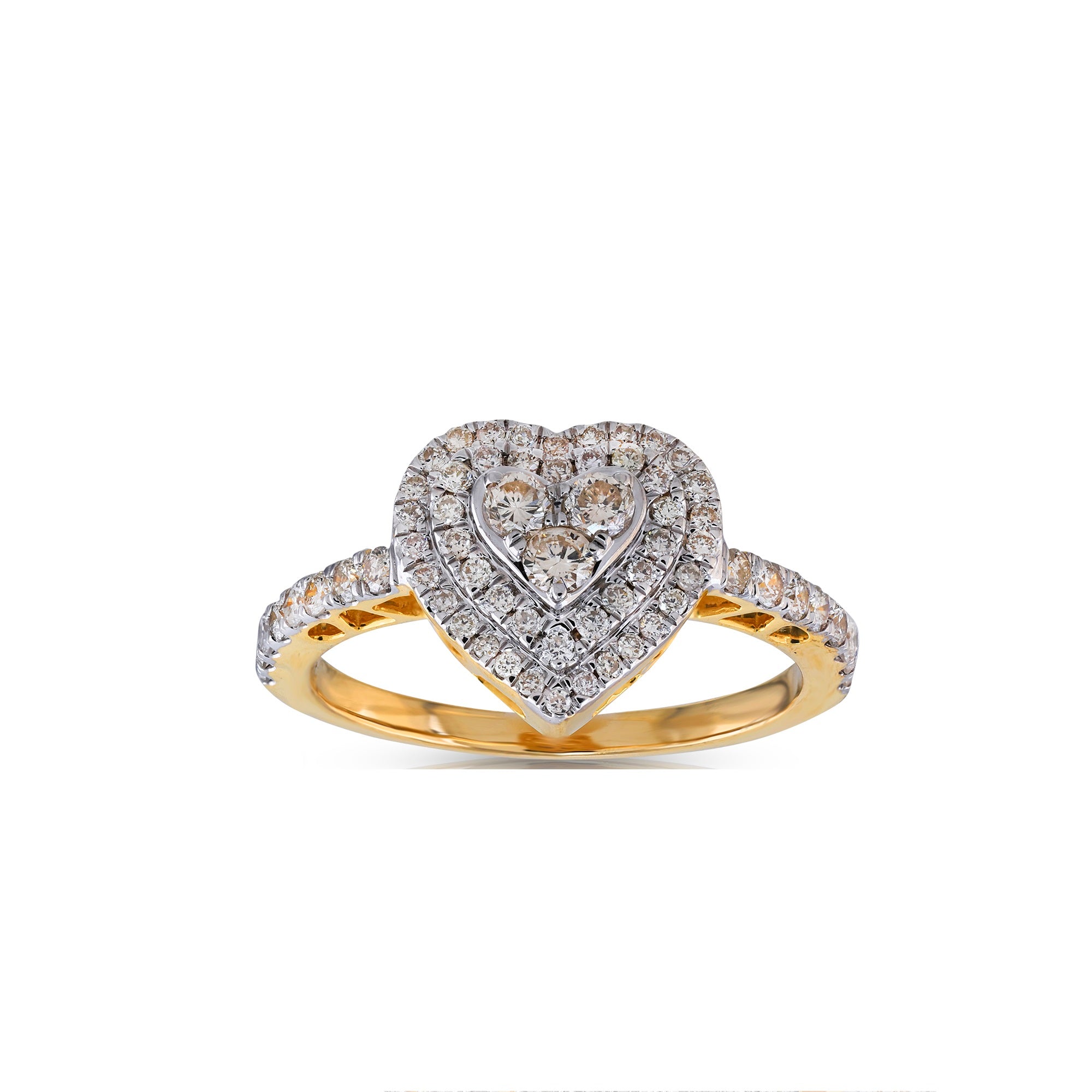 Yellow Gold Round Diamond Cluster Heart Ring