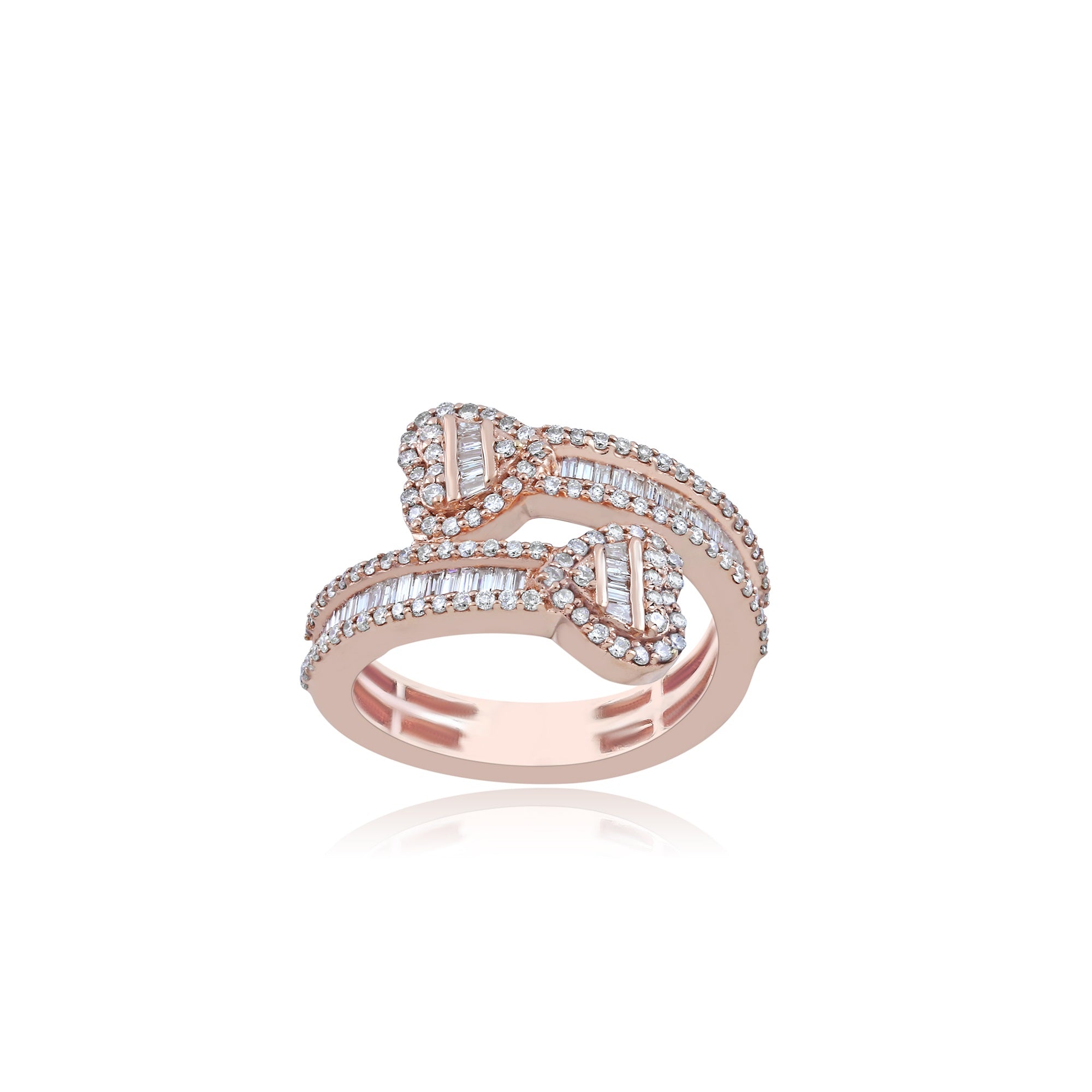 Rose Gold Baguette and Round Diamond Heart Cuff Ring