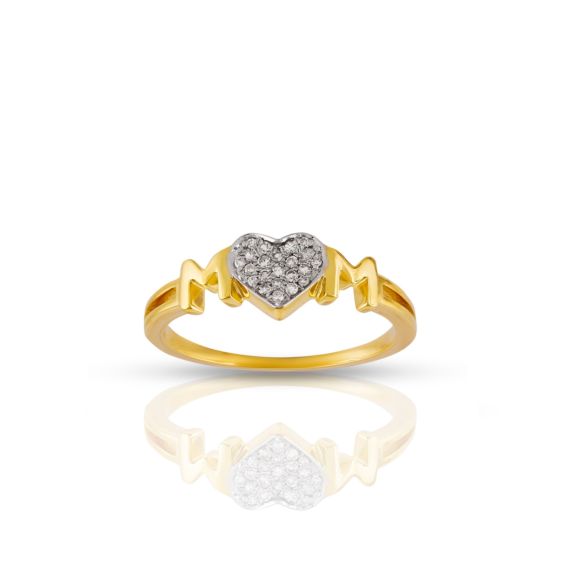 Yellow Gold Round Diamond Cluster Mom Heart Ring