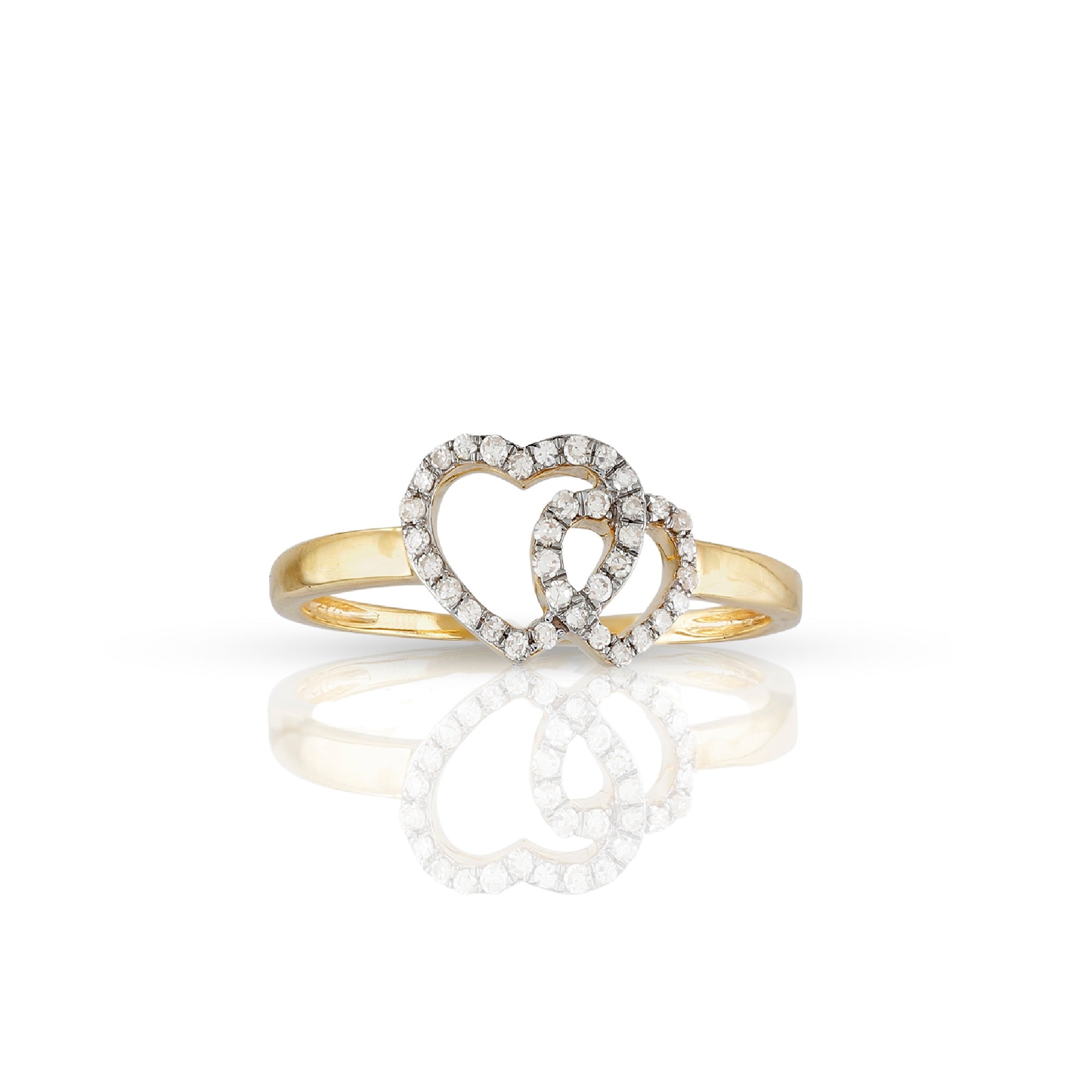 Yellow Gold Round Diamond Pave Double Heart Ring