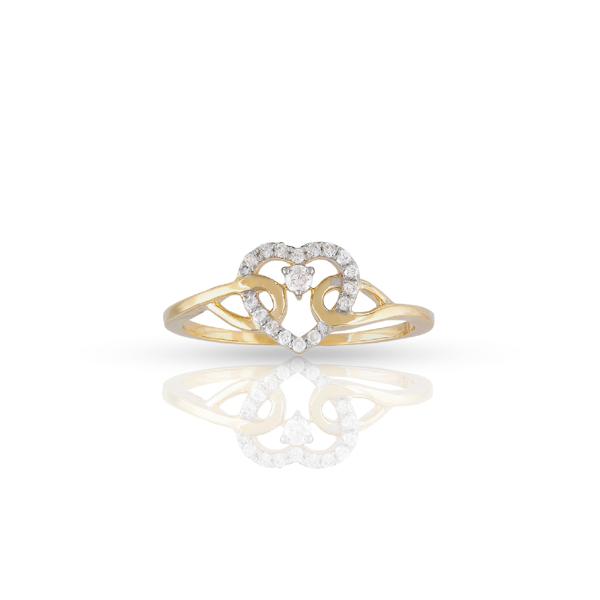 8.5mm Yellow Gold Round Diamond Heart Ring For Women's