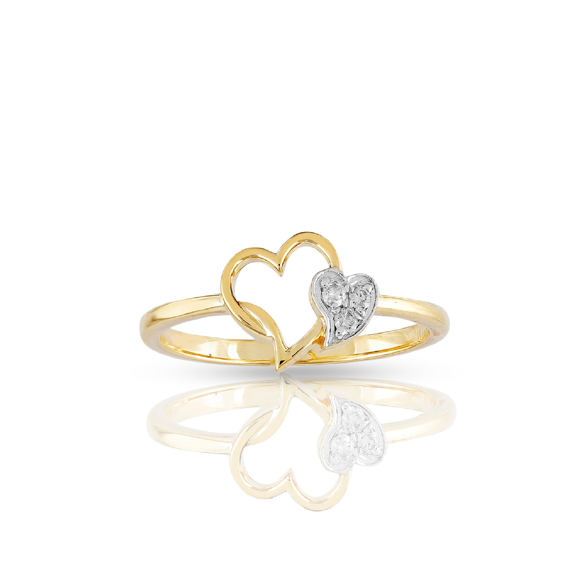 8.4mm Yellow Gold Round Diamond Double Heart Ring