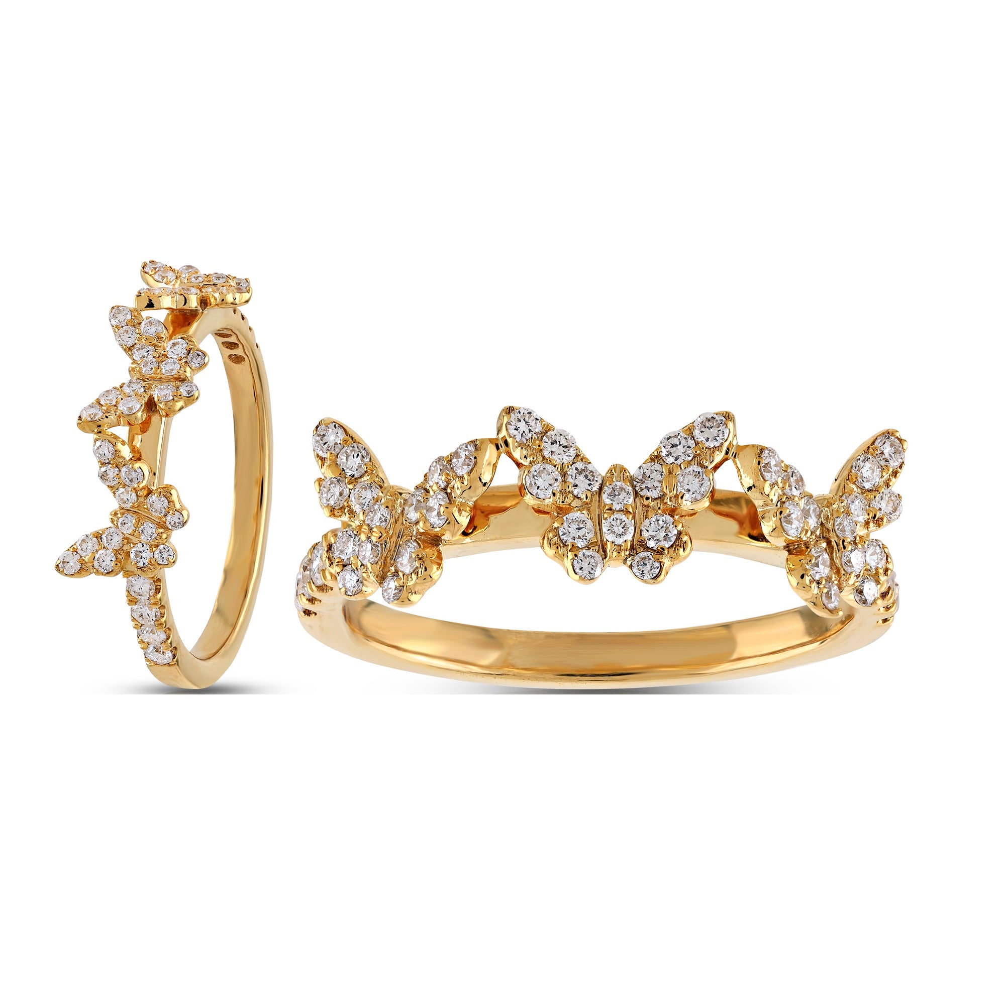 Yellow Gold Round Diamond Butterfly Ring