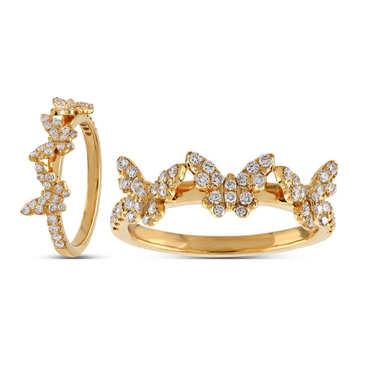Yellow Gold Round Diamond Butterfly Ring