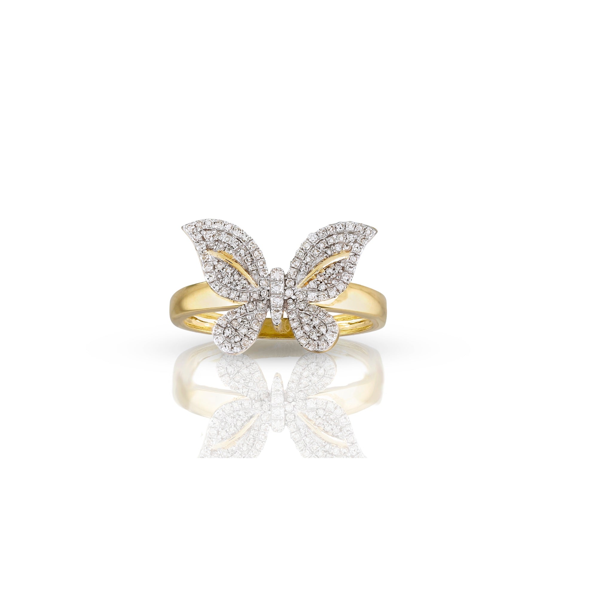 18mm Yellow Gold White Diamond Butterfly Ring