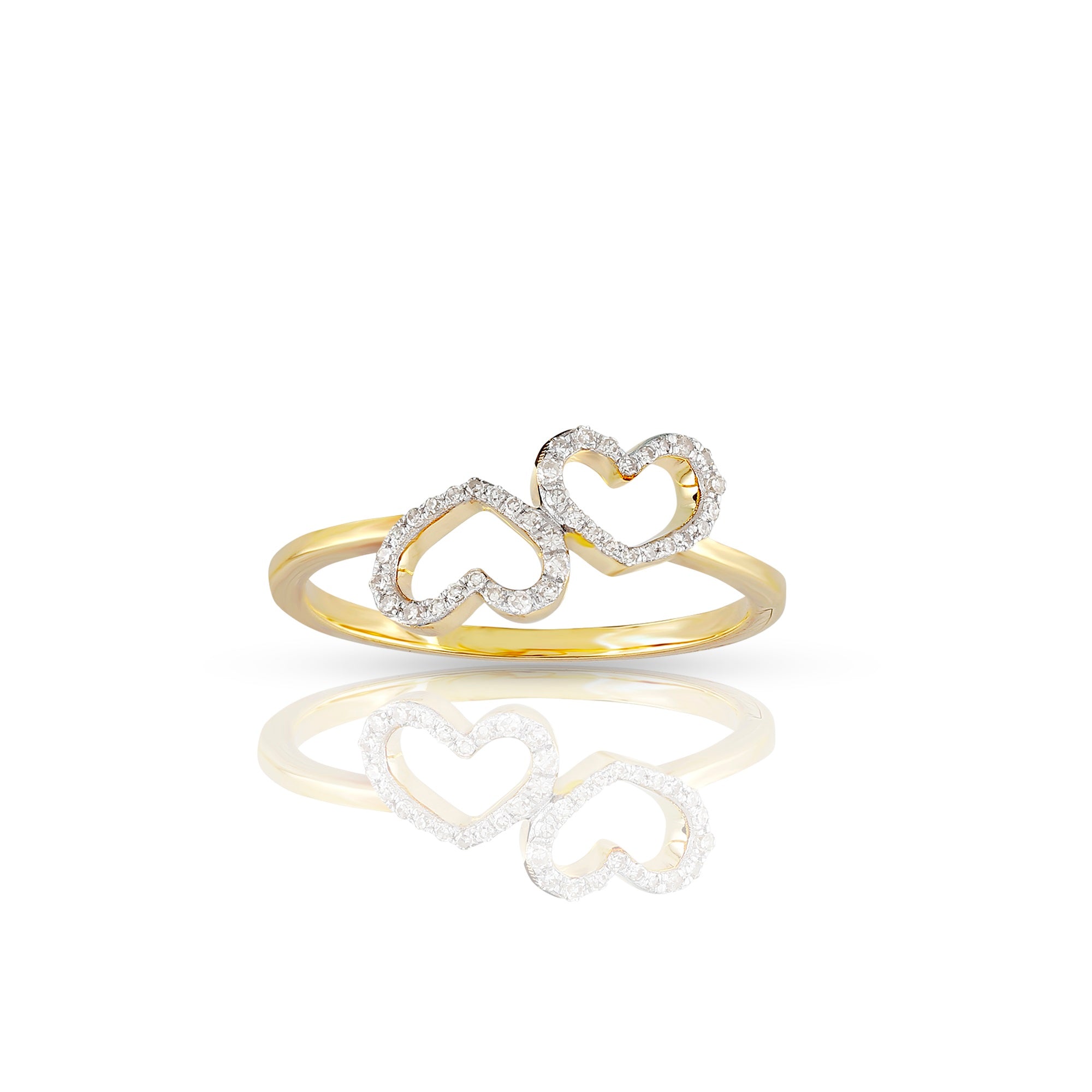 8.3mm Yellow Gold Round Diamond Double Heart Ring