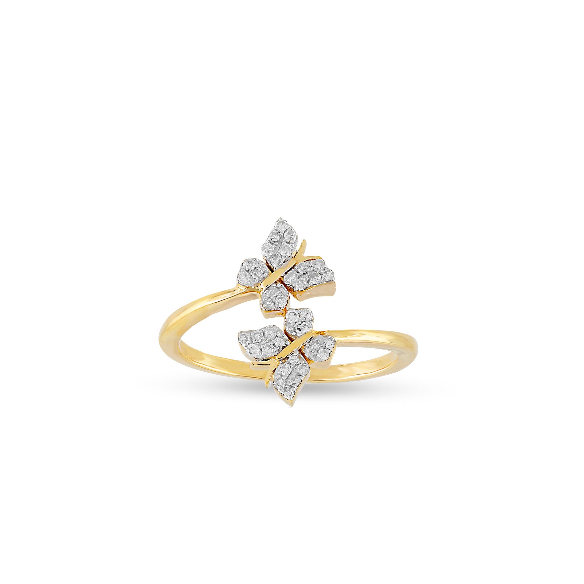 Yellow Gold Round Diamond Butterfly Cuff Ring
