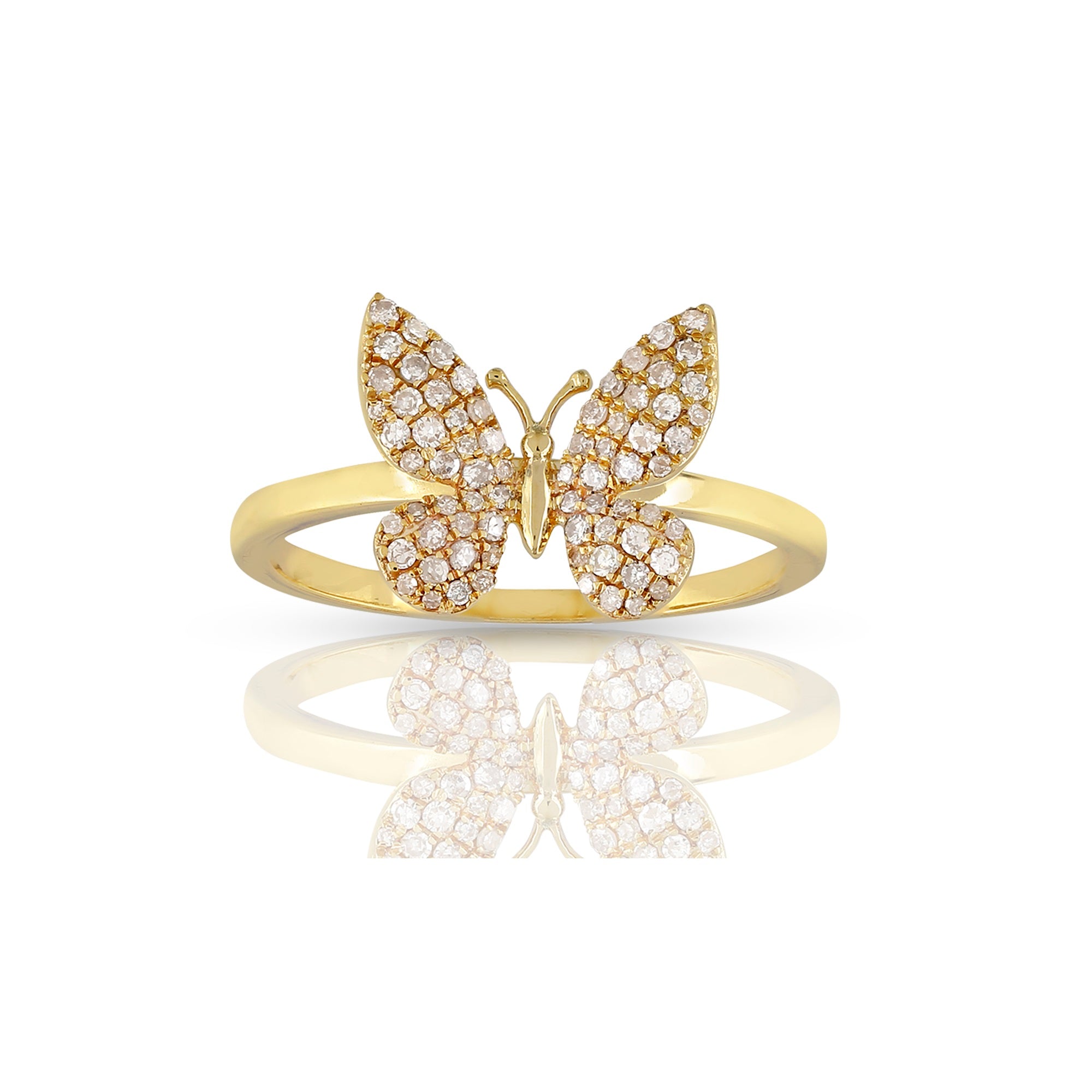 10.5mm Yellow Gold White Round Diamond Butterfly Ring