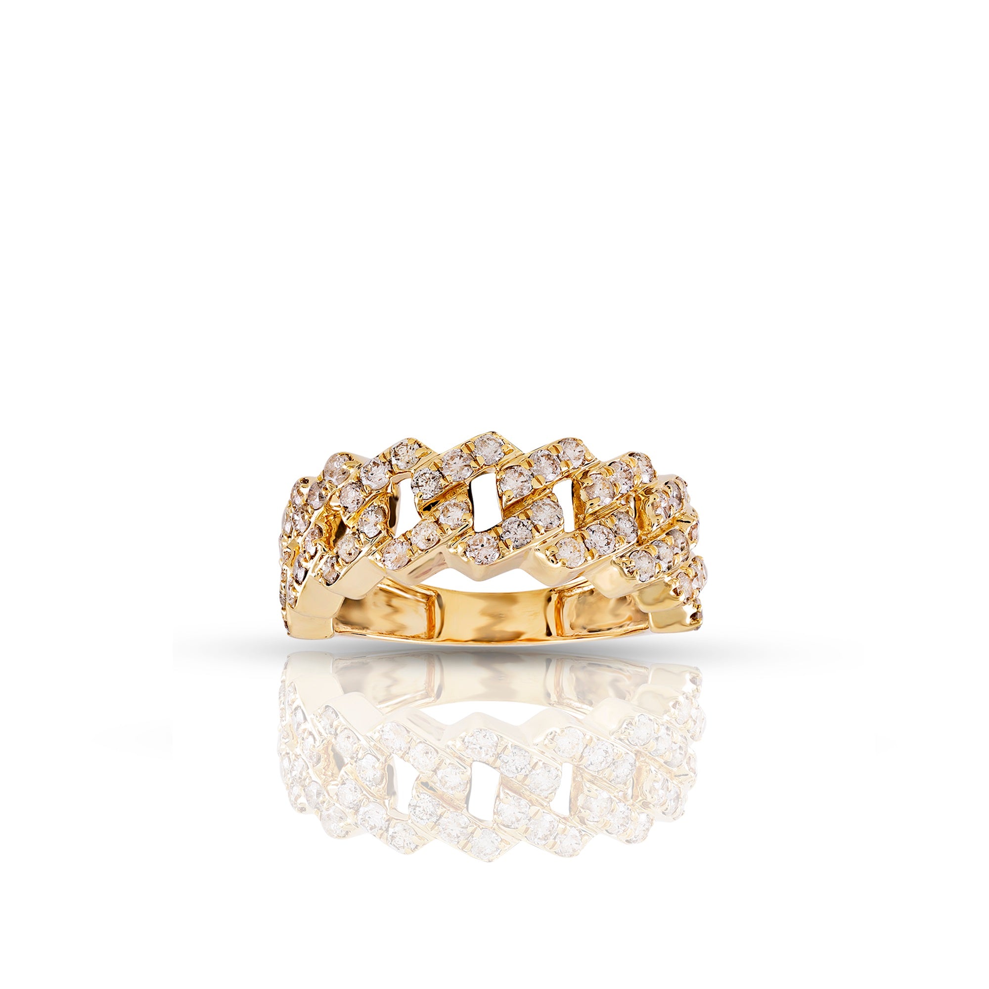 Yellow Gold Round Diamond Cuban Ring