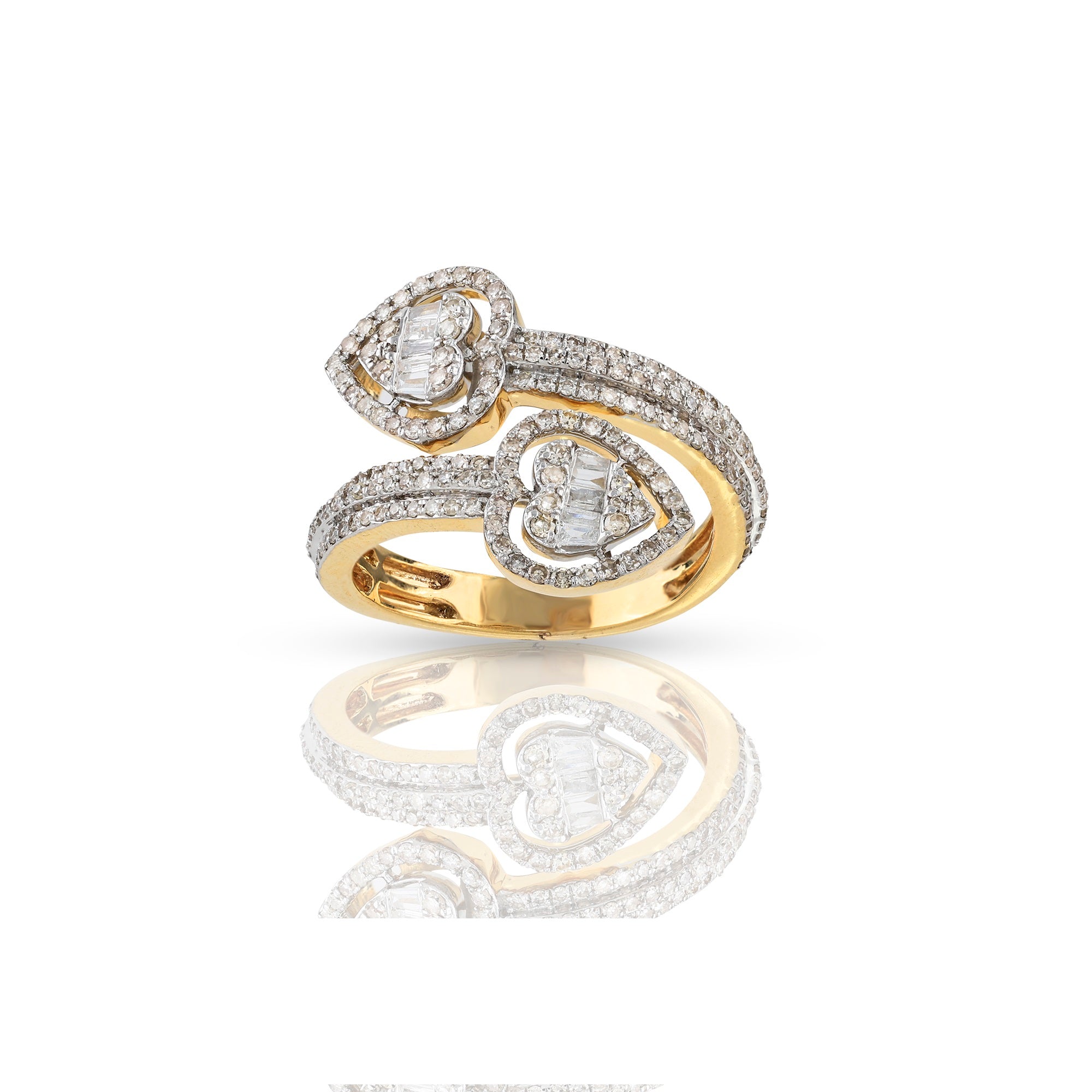 17mm Baguette Diamond Double Heart Ring