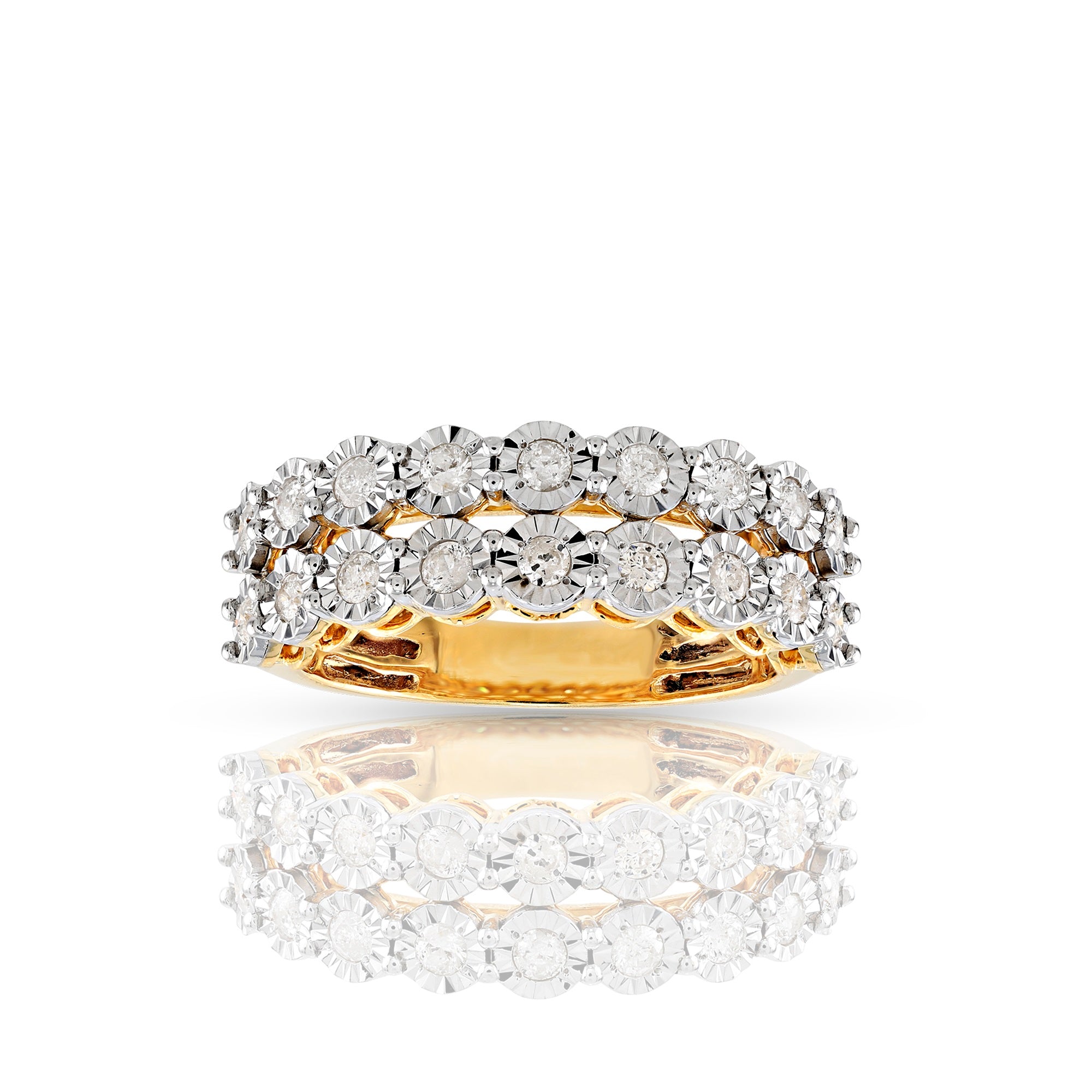 Yellow Gold Round Diamond Double Band Illusion Ring