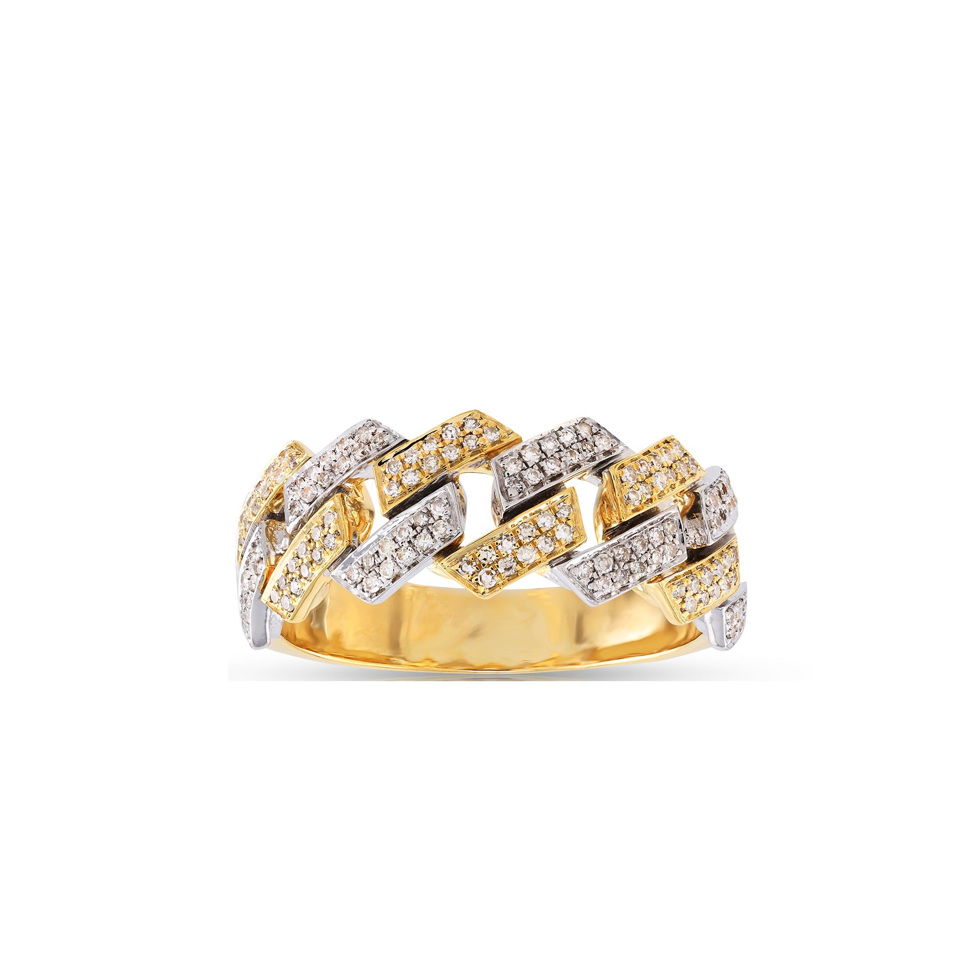 Yellow Gold Round Diamond Cuban Link Ring For Men's