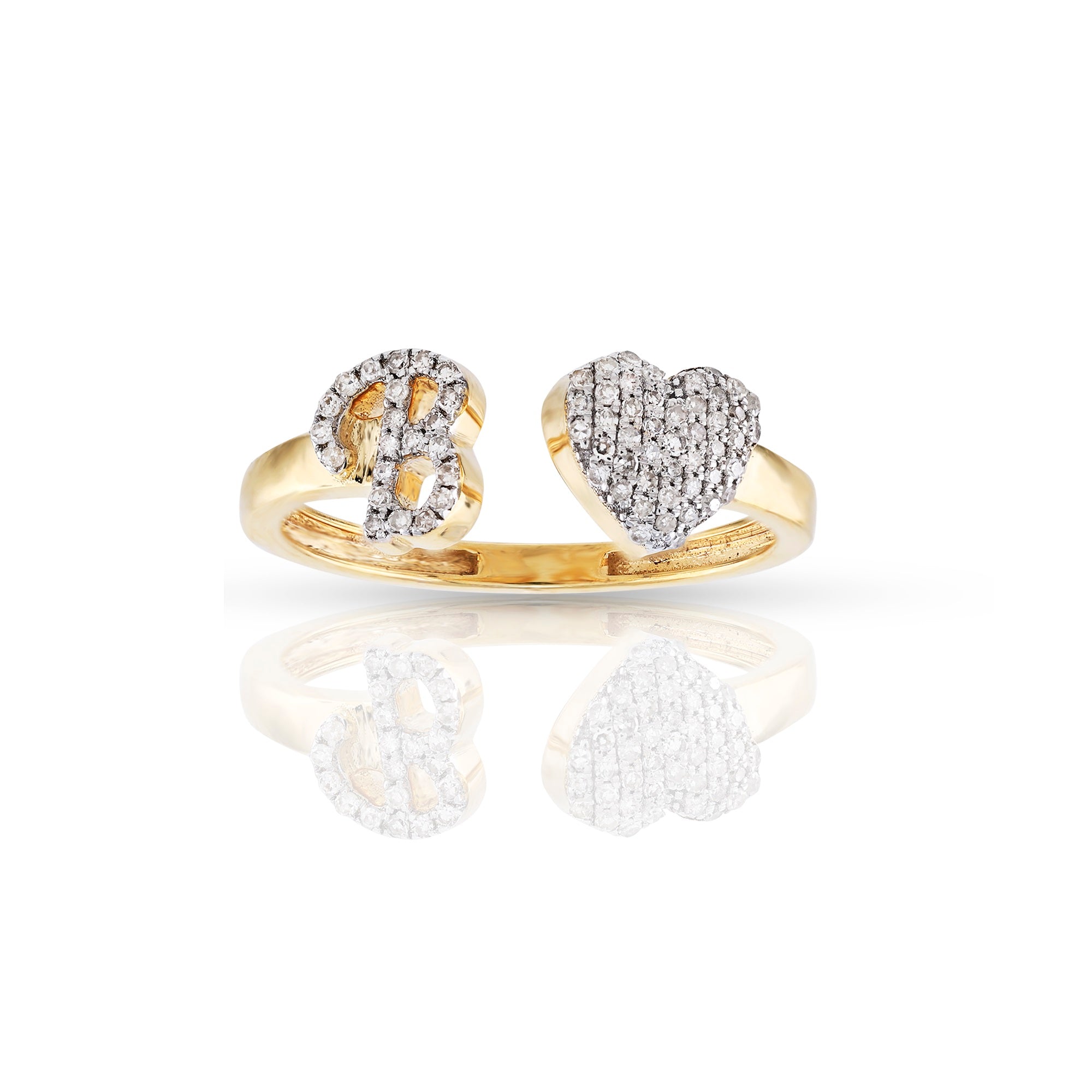 10K Yellow Gold Heart 'A-Z' Initial Letter Rings 7mm