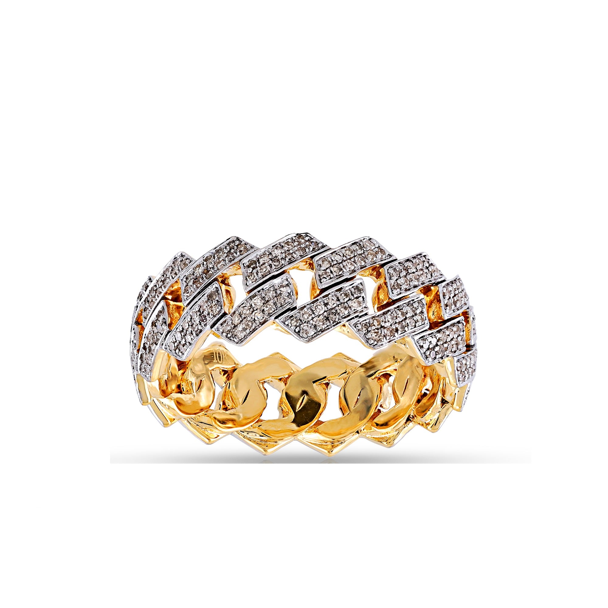 Yellow Gold Round Diamond Cluster Cuban Ring