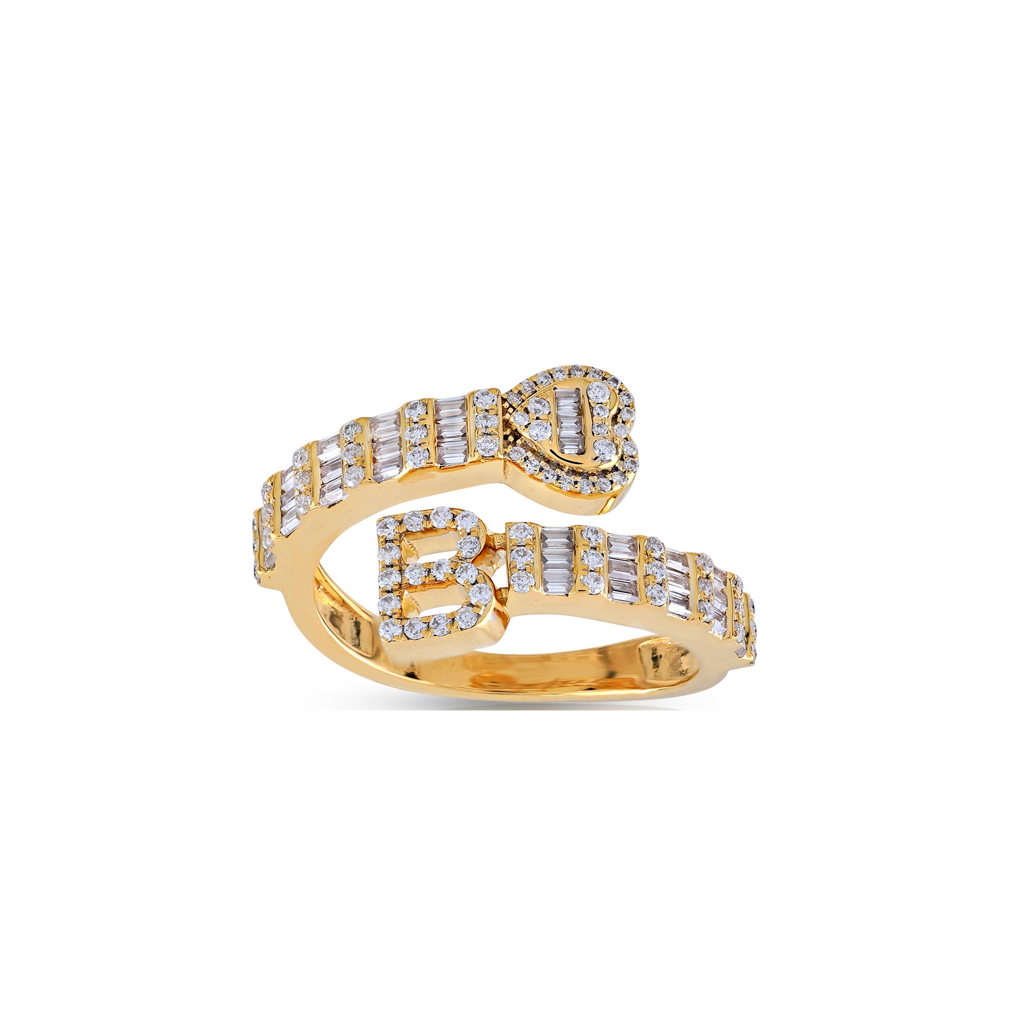 Yellow Gold Baguette and Round Diamond Initial Rings