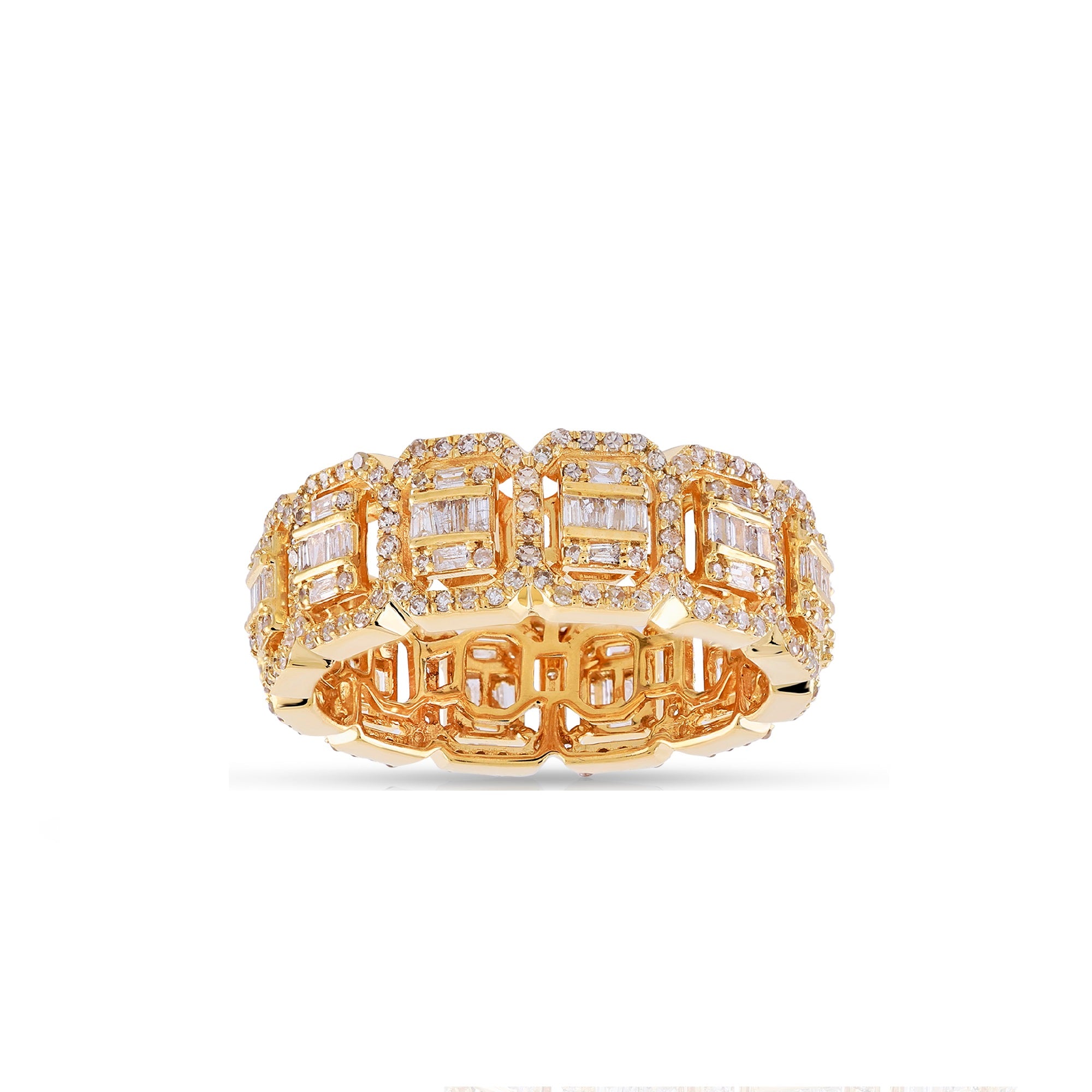 Yellow Gold Round and Baguette Diamond Men's Ring