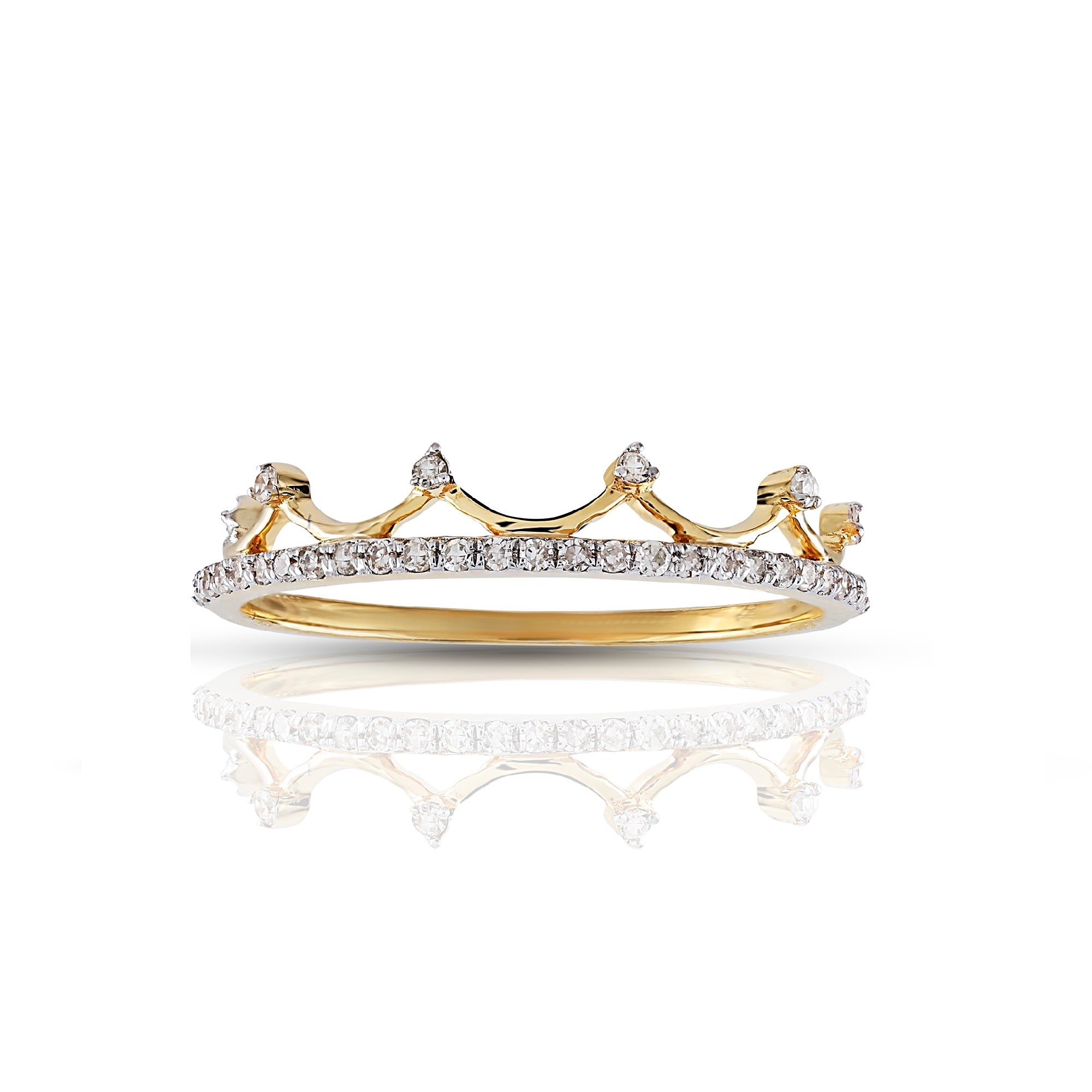 Yellow Gold Round Diamond Queen Crown Ring